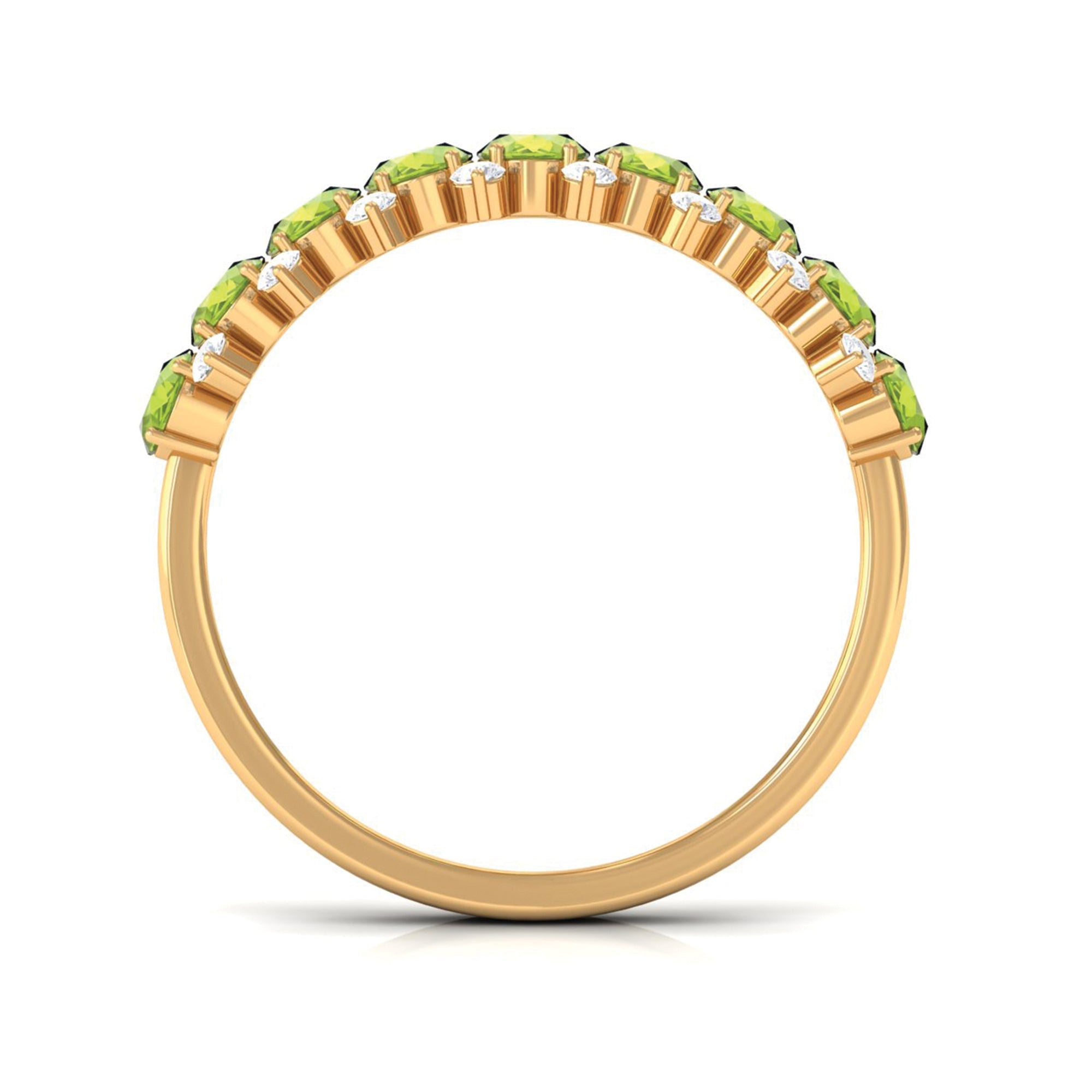 Oval Cut Peridot Half Eternity Ring with Diamond Stones