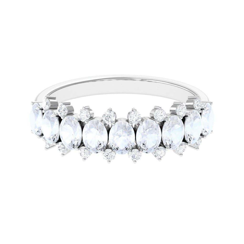Genuine Moonstone and Diamond Half Eternity Ring
