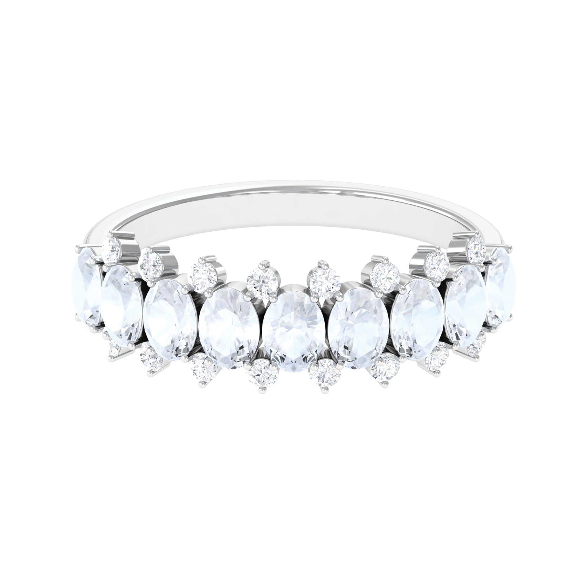 Genuine Moonstone and Diamond Half Eternity Ring