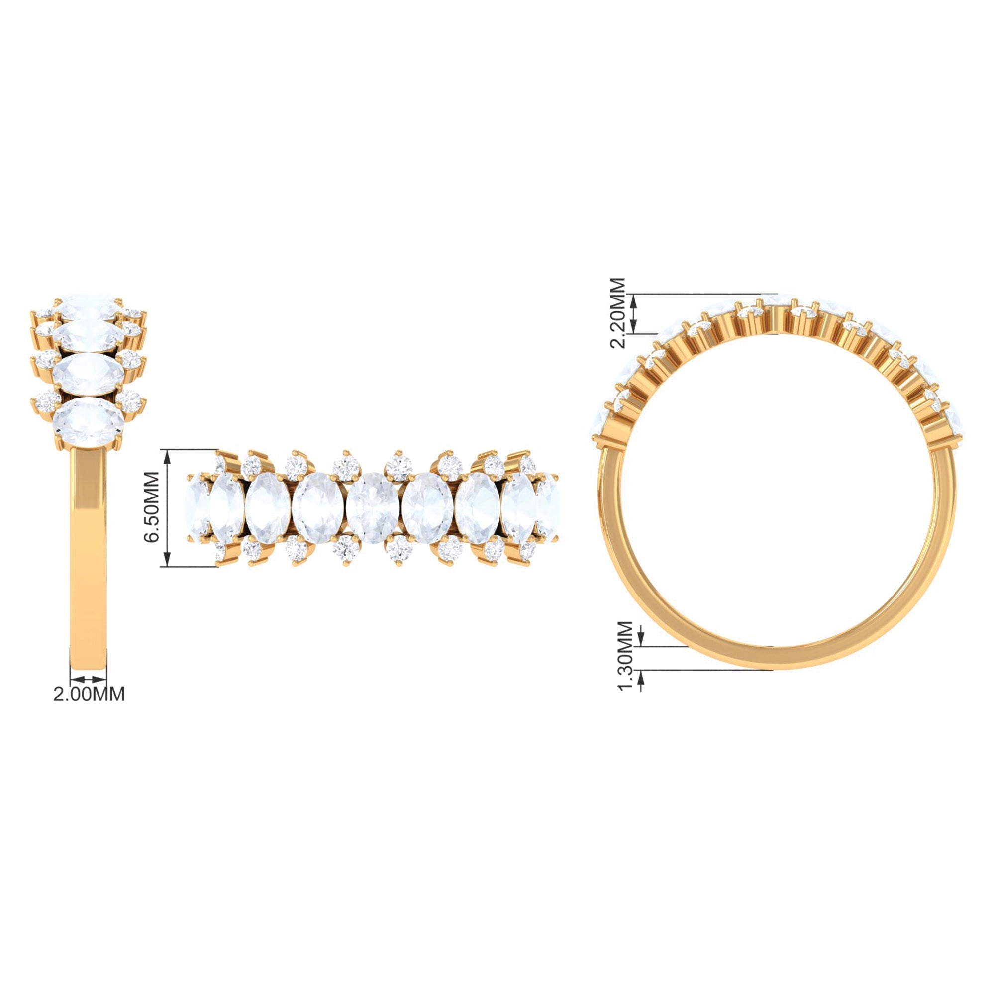 Genuine Moonstone and Diamond Half Eternity Ring