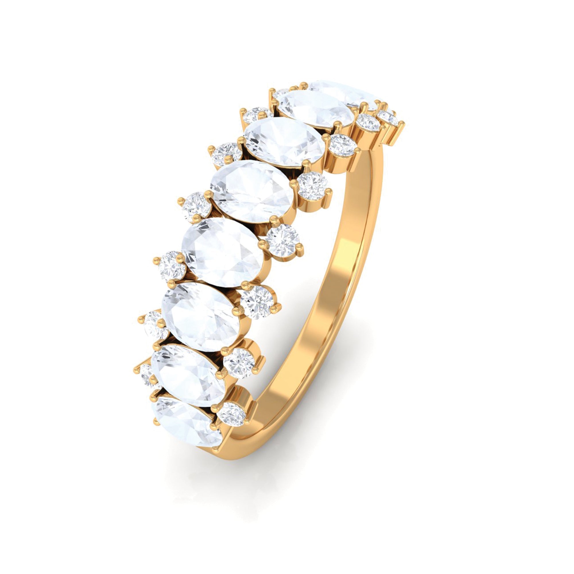 Genuine Moonstone and Diamond Half Eternity Ring