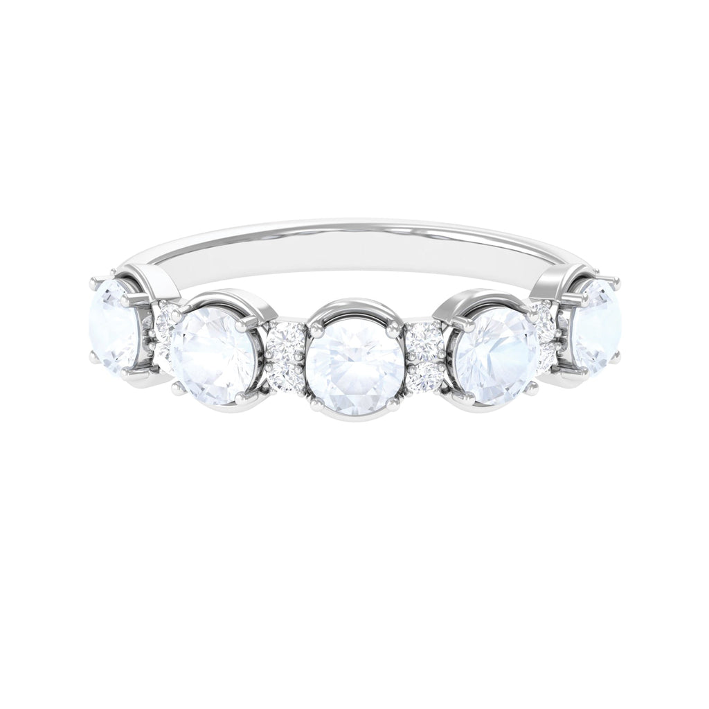 Natural Moonstone and Diamond Half Eternity Ring
