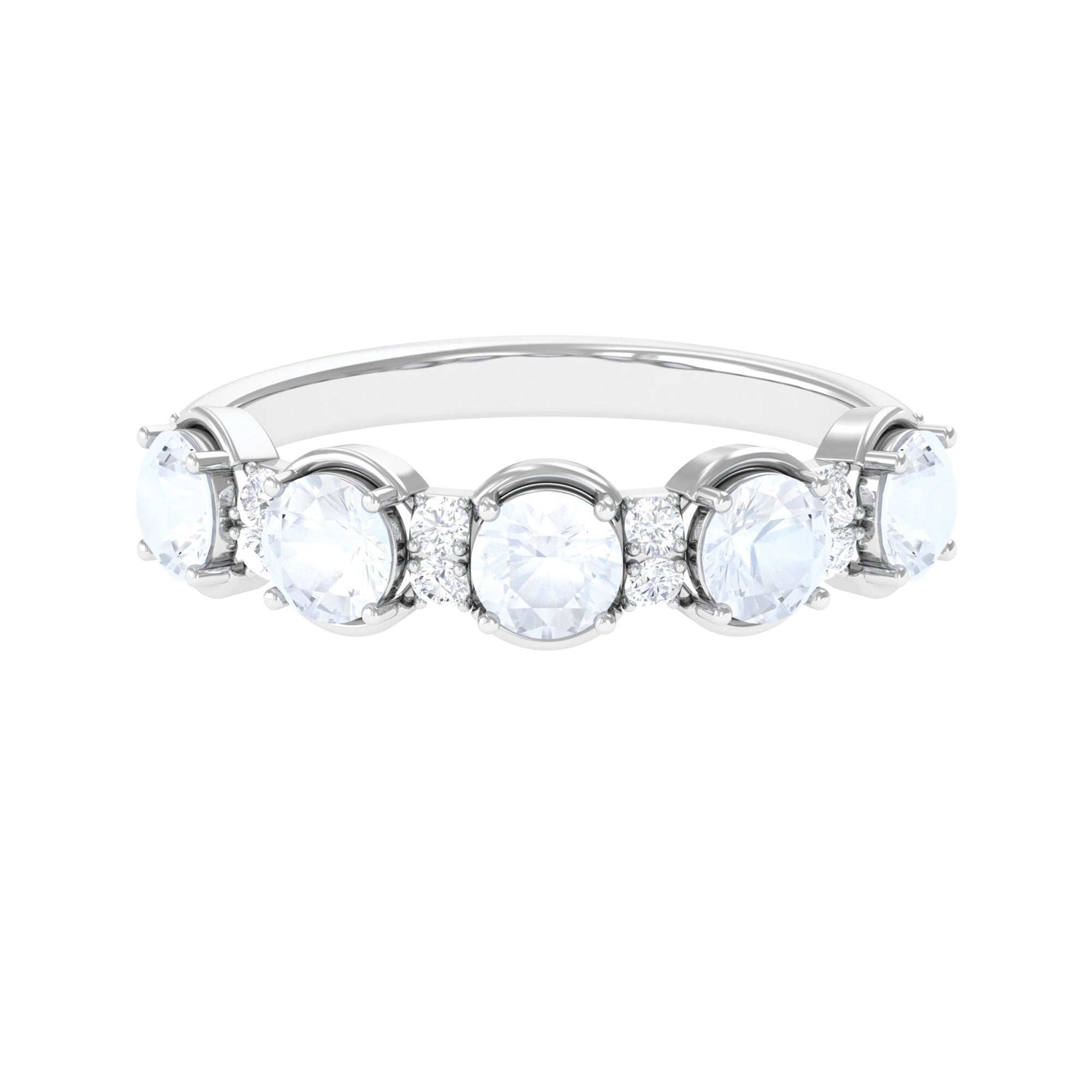 Natural Moonstone and Diamond Half Eternity Ring