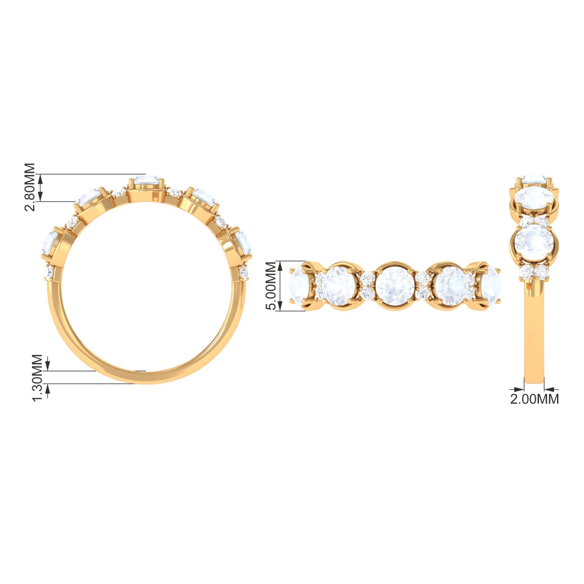 Natural Moonstone and Diamond Half Eternity Ring
