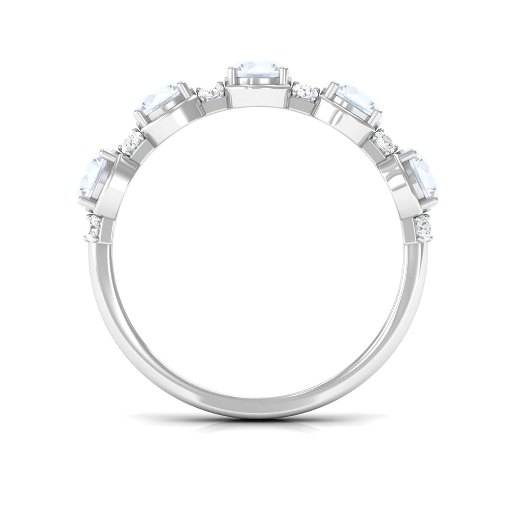 Natural Moonstone and Diamond Half Eternity Ring