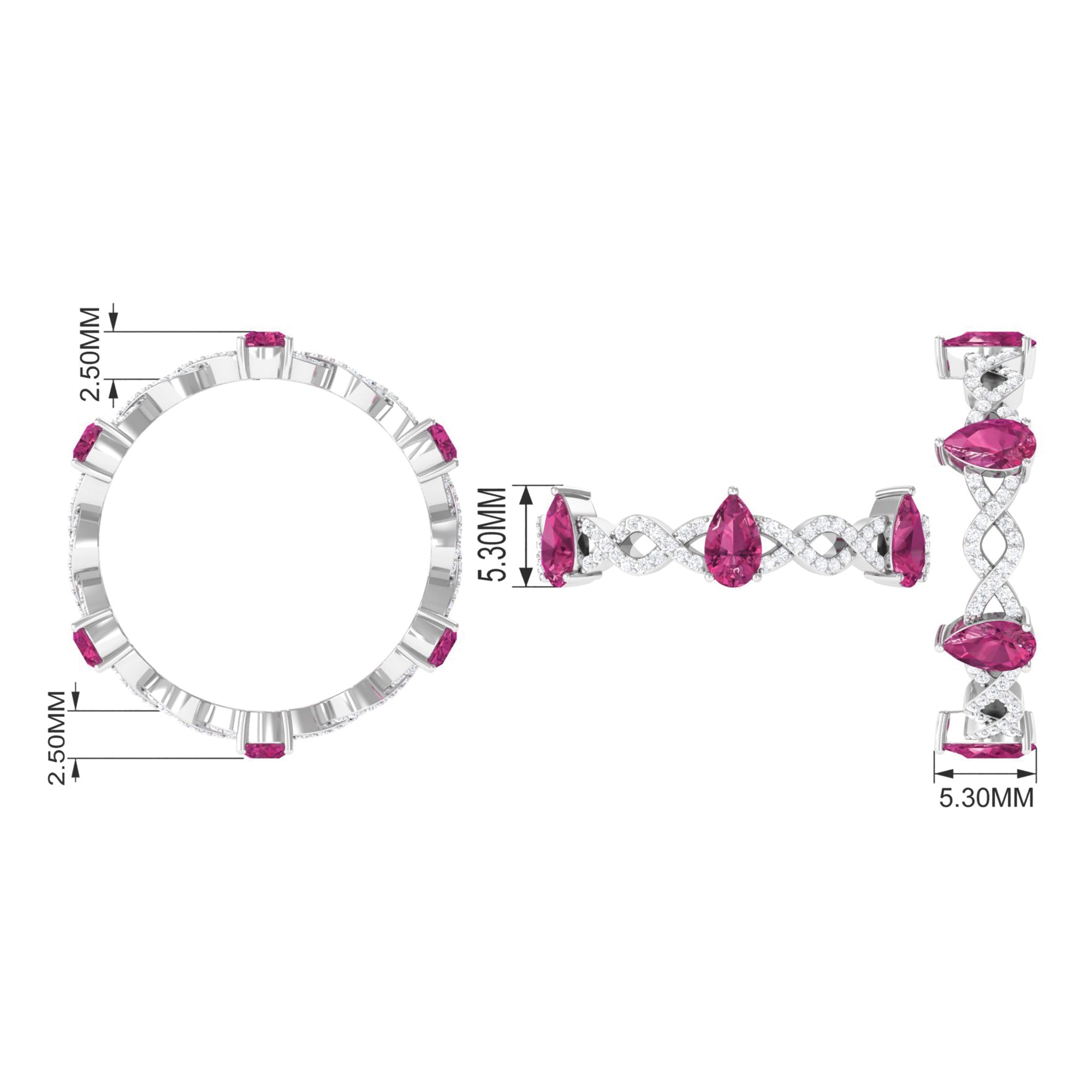 Natural Pink Tourmaline Crossover Eternity Ring with Diamond