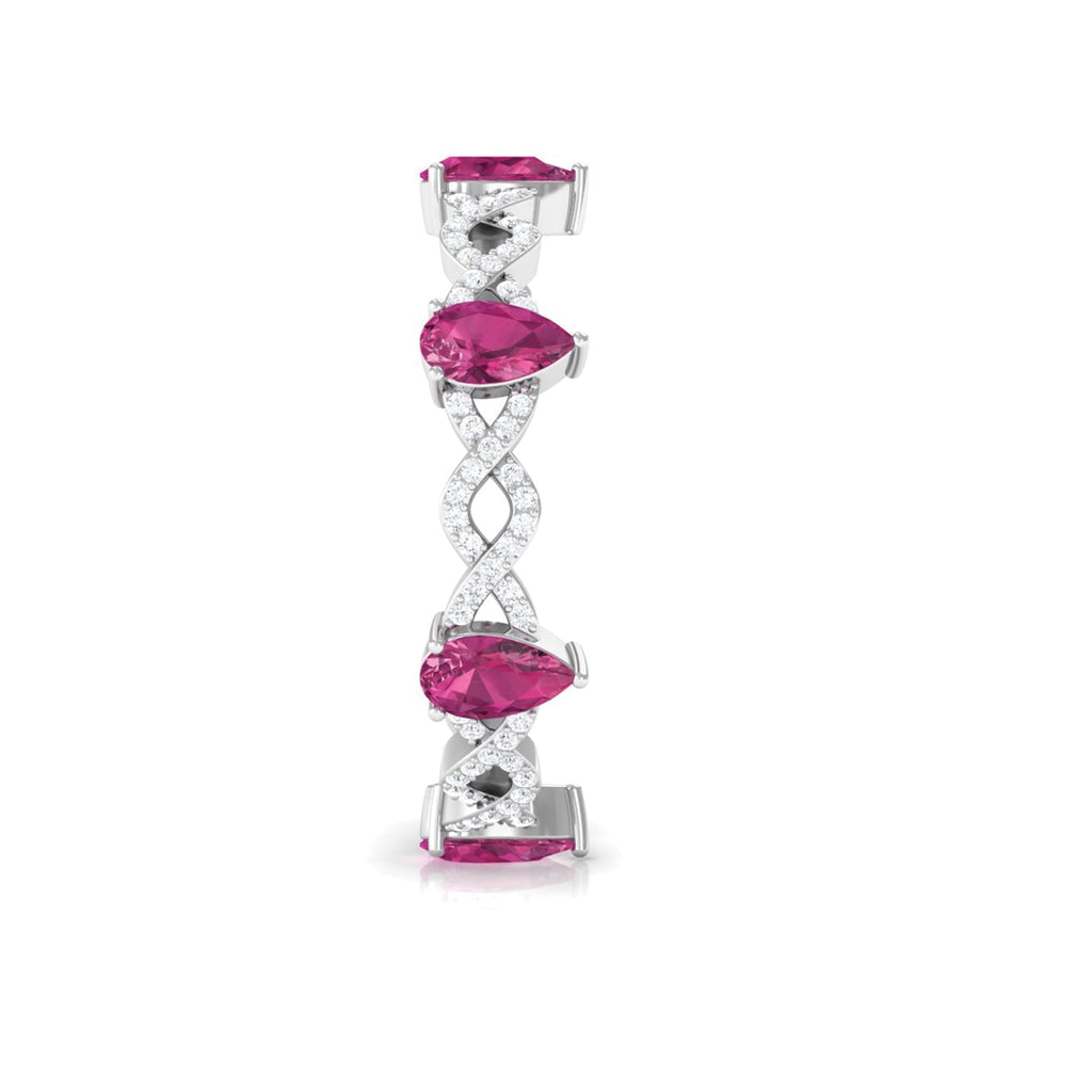 Natural Pink Tourmaline Crossover Eternity Ring with Diamond