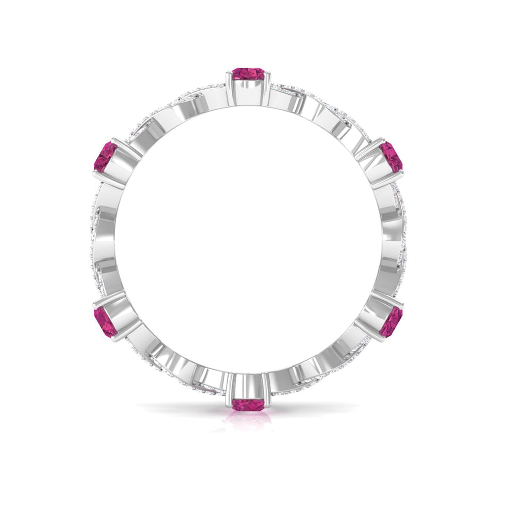 Natural Pink Tourmaline Crossover Eternity Ring with Diamond