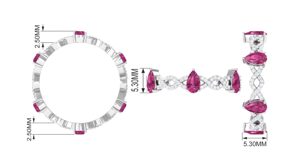 Natural Pink Tourmaline Crossover Eternity Ring with Diamond