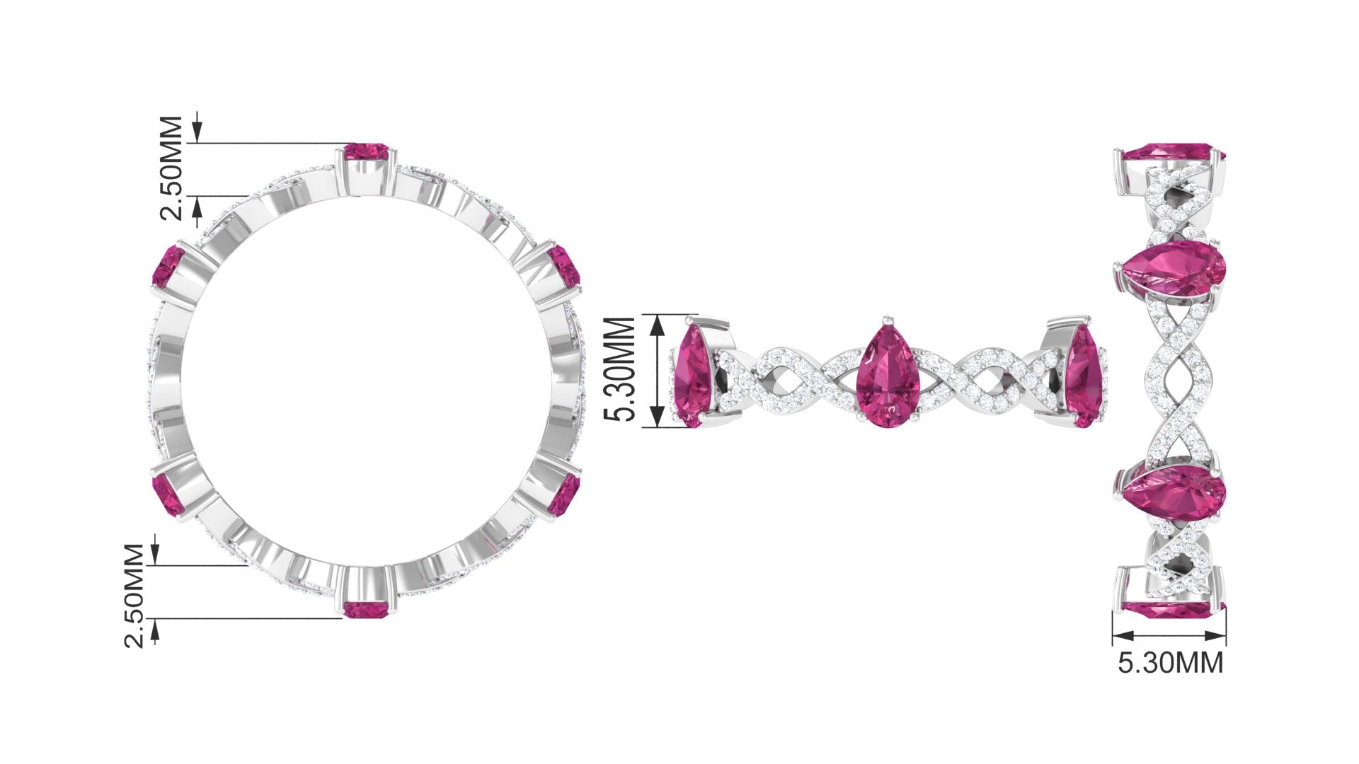 Natural Pink Tourmaline Crossover Eternity Ring with Diamond