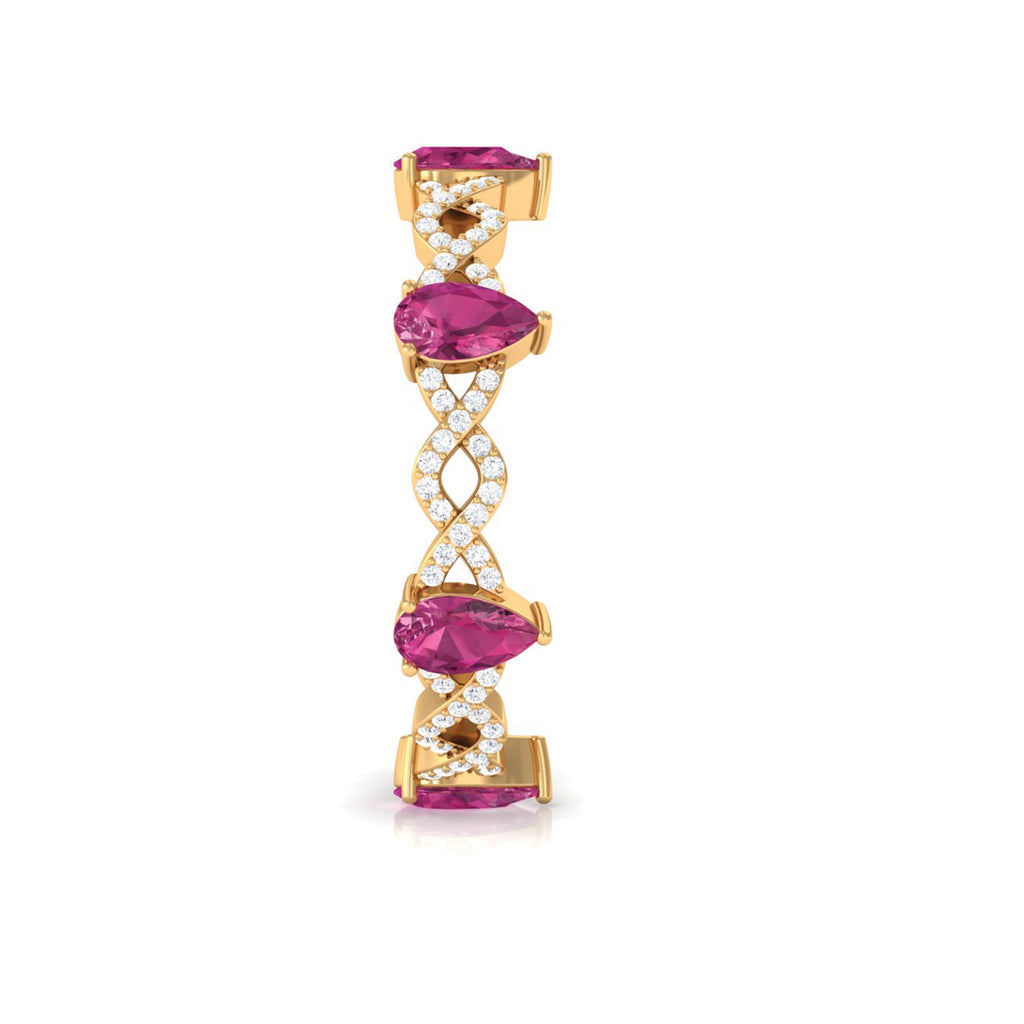 Natural Pink Tourmaline Crossover Eternity Ring with Diamond