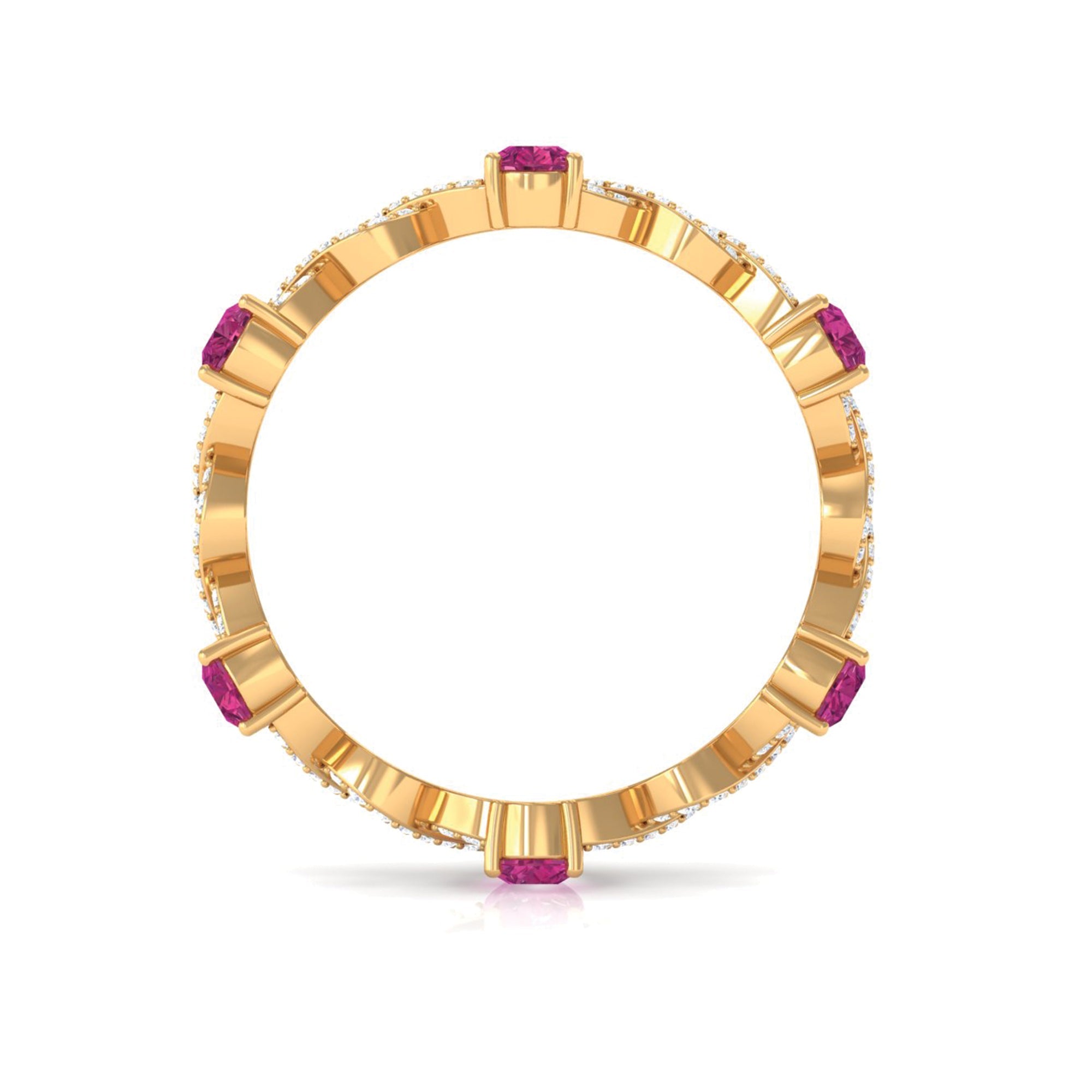 Natural Pink Tourmaline Crossover Eternity Ring with Diamond