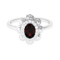 Natural 1.5 Carat Oval Garnet Flower Engagement Ring with Diamond