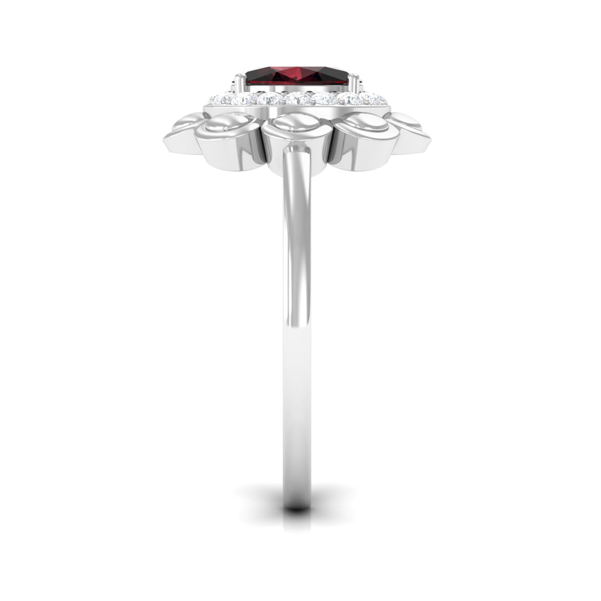 Natural 1.5 Carat Oval Garnet Flower Engagement Ring with Diamond