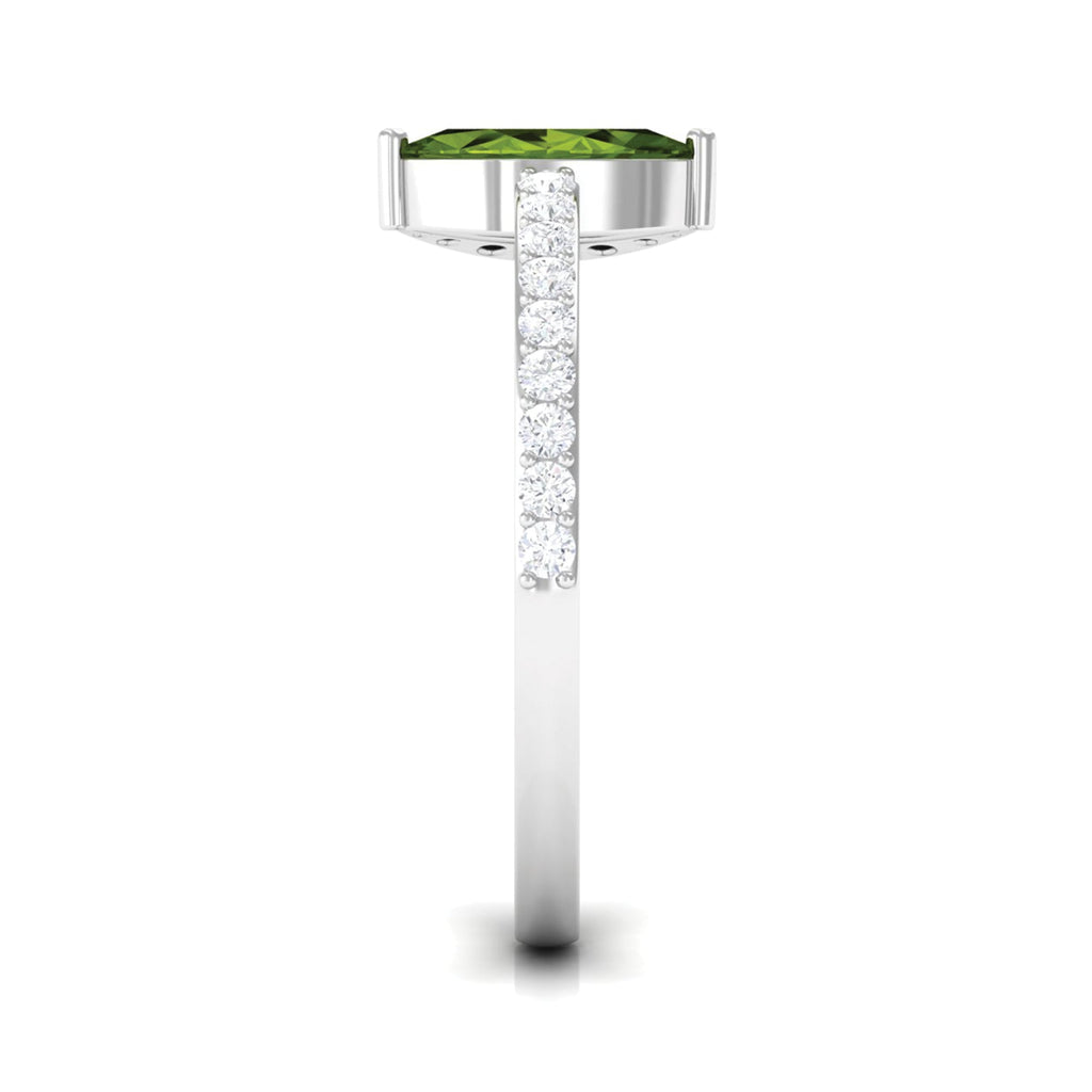 0.7 Carat Marquise Cut Peridot Ring with Diamond Accent