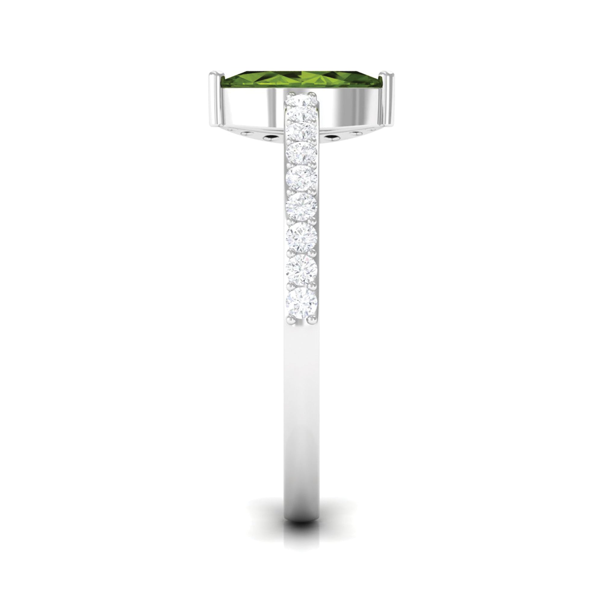 0.7 Carat Marquise Cut Peridot Ring with Diamond Accent