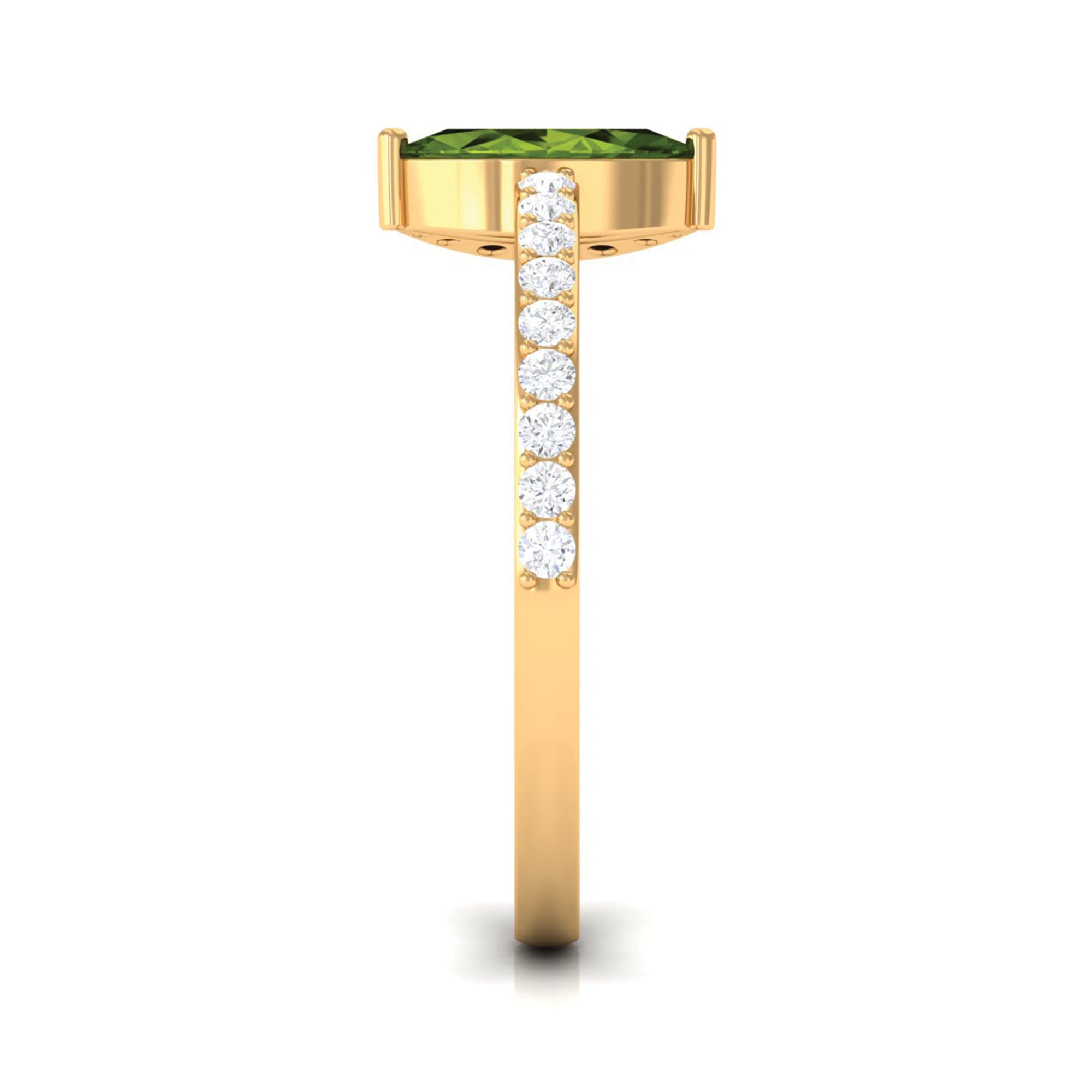0.7 Carat Marquise Cut Peridot Ring with Diamond Accent