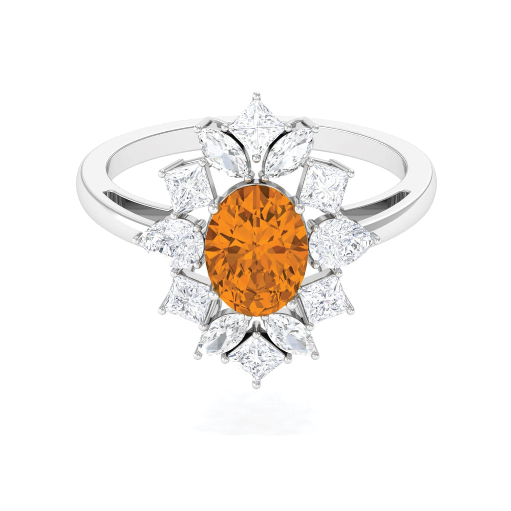 1 Carat Oval Cut Citrine Cocktail Ring with Moissanite Stones