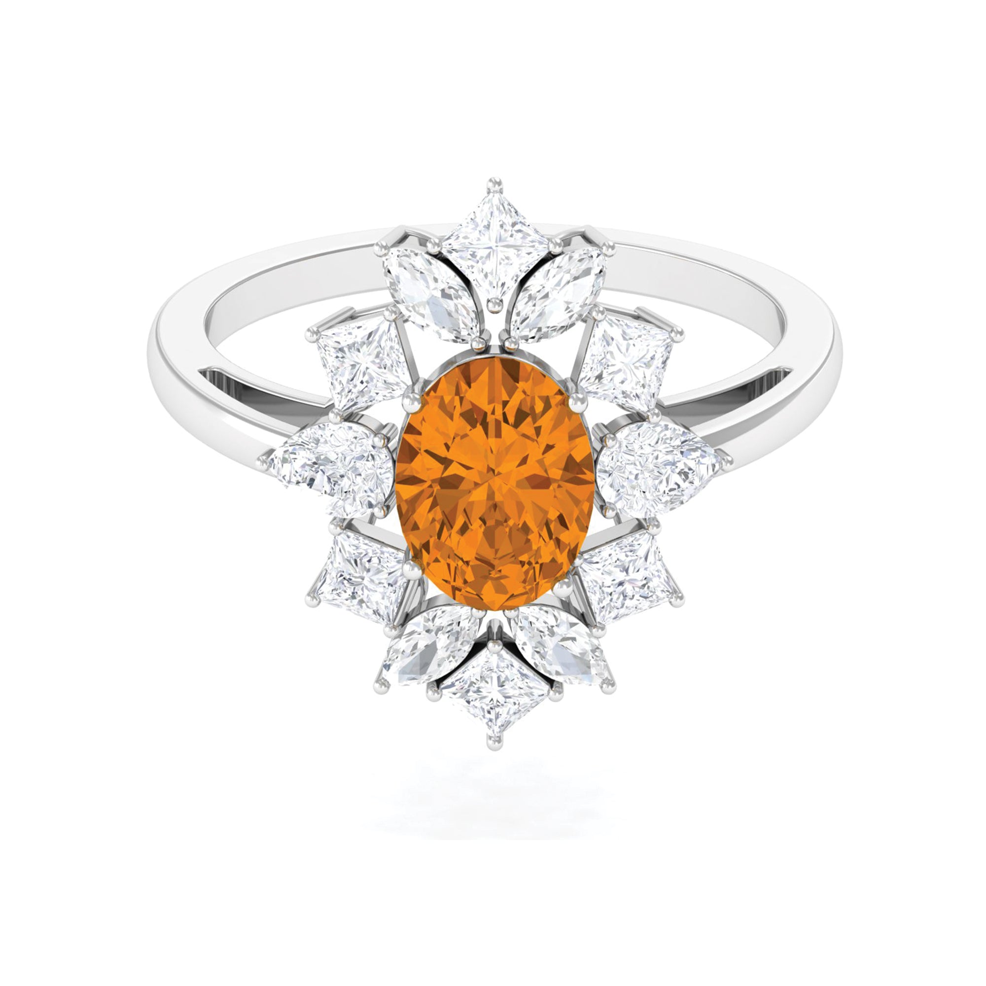 1 Carat Oval Cut Citrine Cocktail Ring with Moissanite Stones