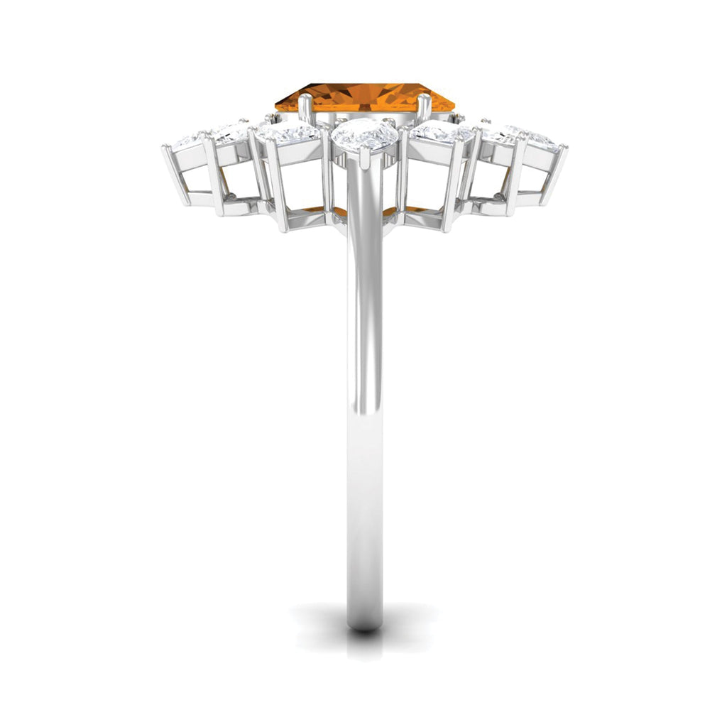 1 Carat Oval Cut Citrine Cocktail Ring with Moissanite Stones