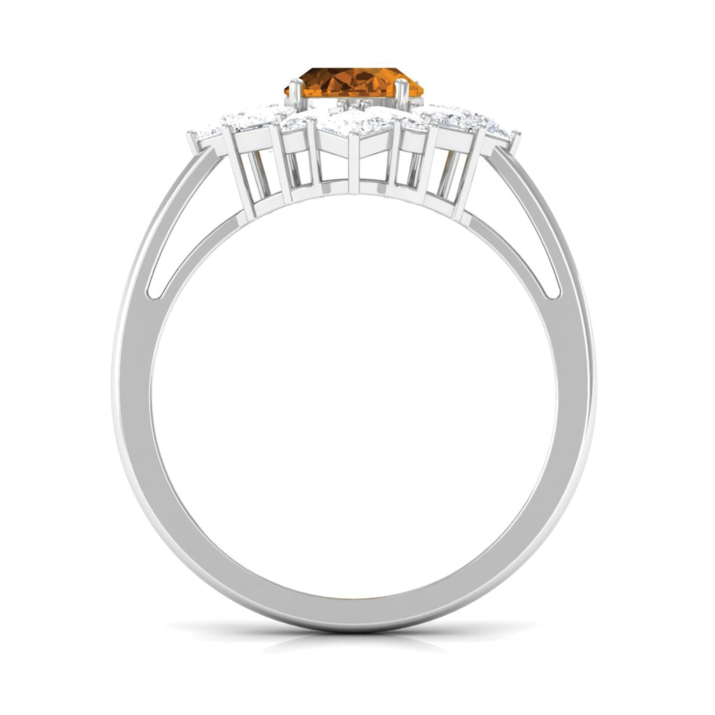 1 Carat Oval Cut Citrine Cocktail Ring with Moissanite Stones