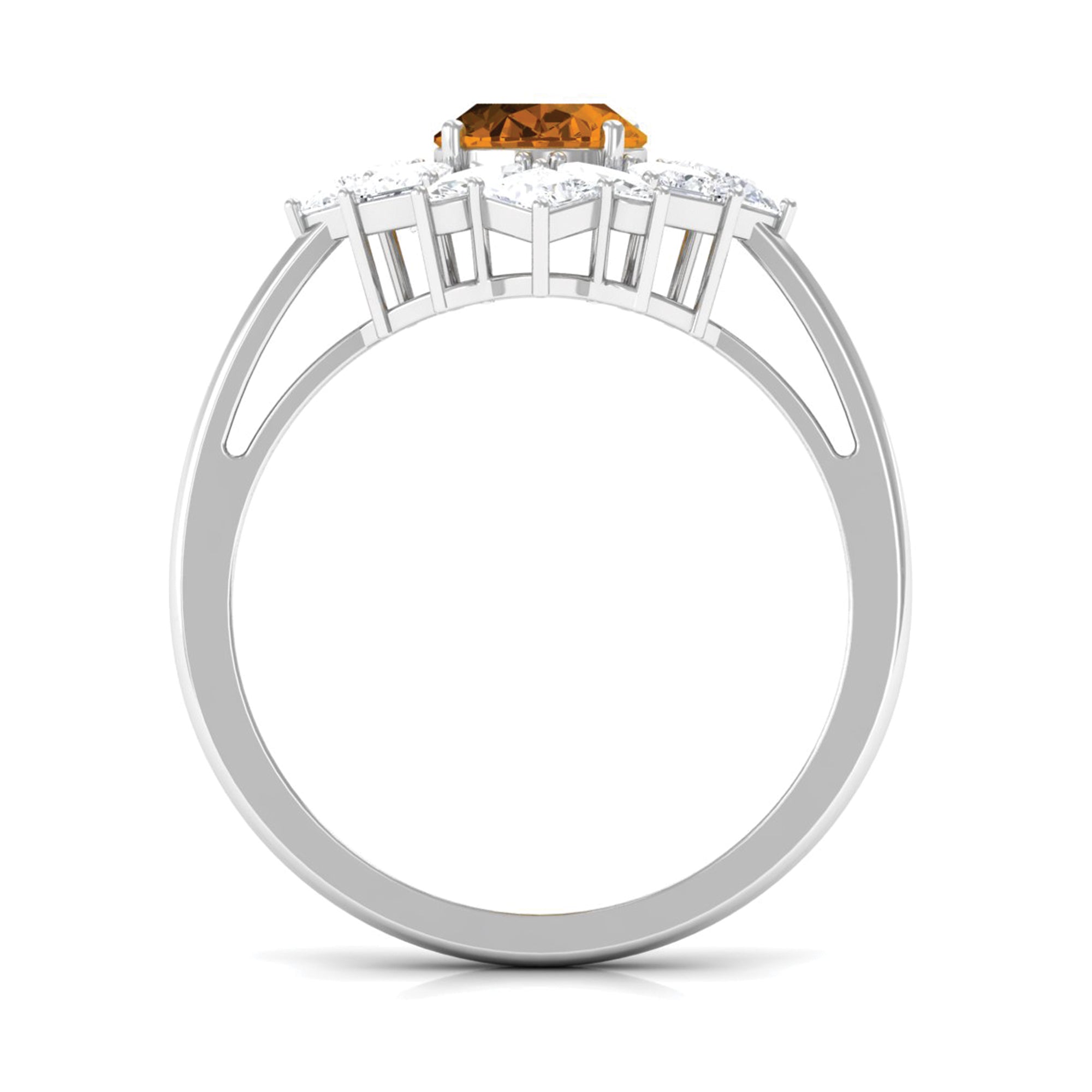 1 Carat Oval Cut Citrine Cocktail Ring with Moissanite Stones