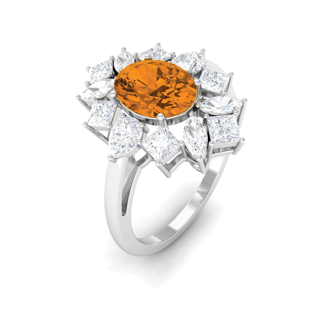 1 Carat Oval Cut Citrine Cocktail Ring with Moissanite Stones