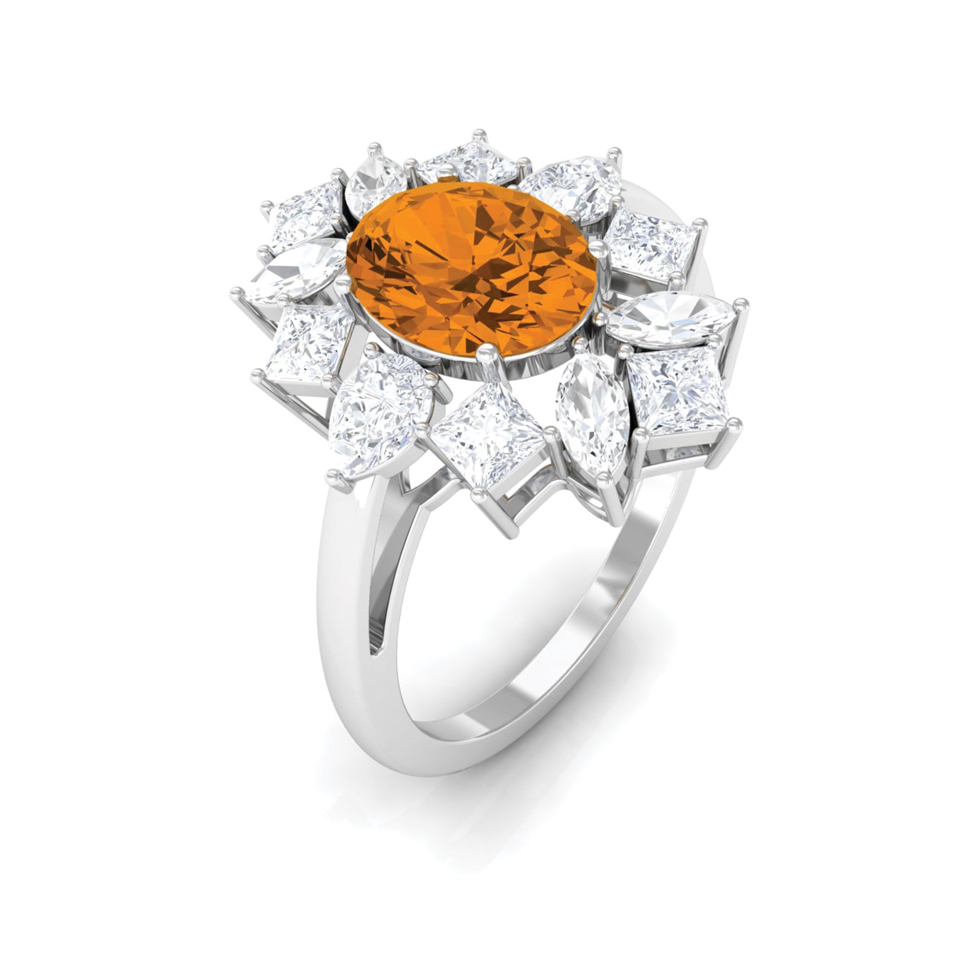 1 Carat Oval Cut Citrine Cocktail Ring with Moissanite Stones