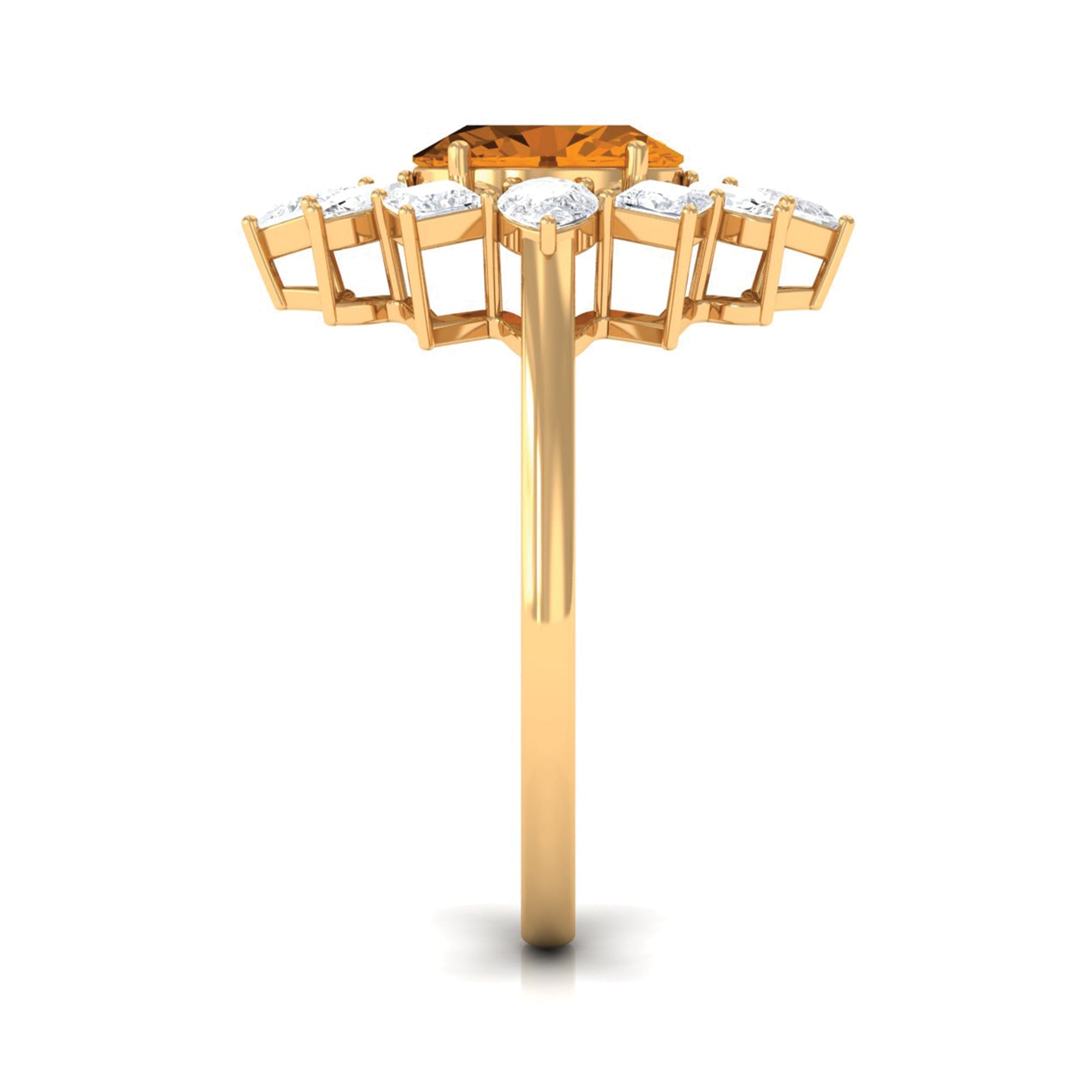 1 Carat Oval Cut Citrine Cocktail Ring with Moissanite Stones
