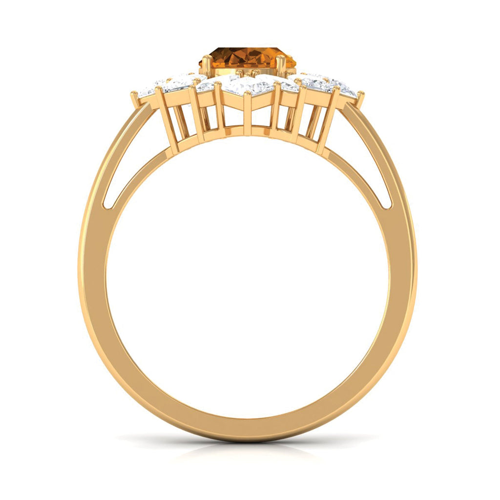 1 Carat Oval Cut Citrine Cocktail Ring with Moissanite Stones