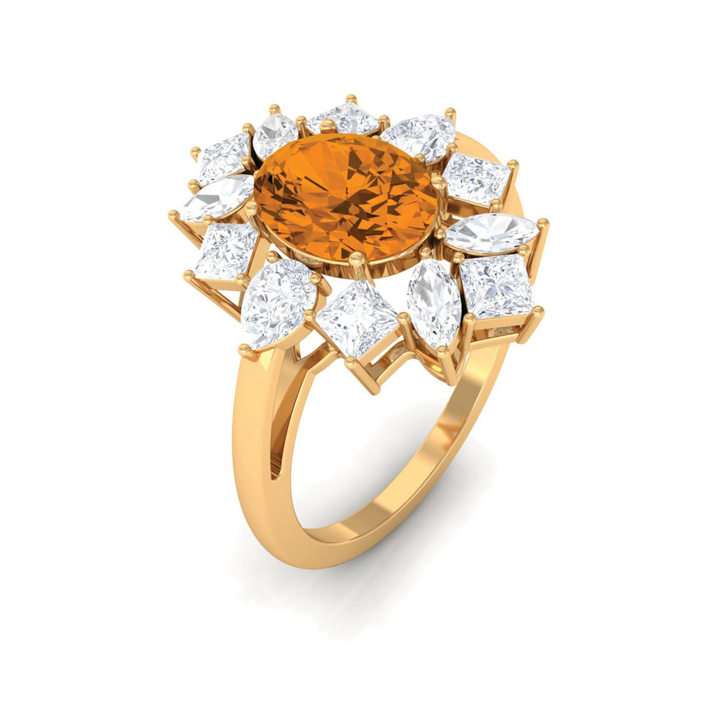 1 Carat Oval Cut Citrine Cocktail Ring with Moissanite Stones