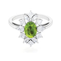 1 Carat Natural Peridot Cocktail Ring with Moissanite Stones