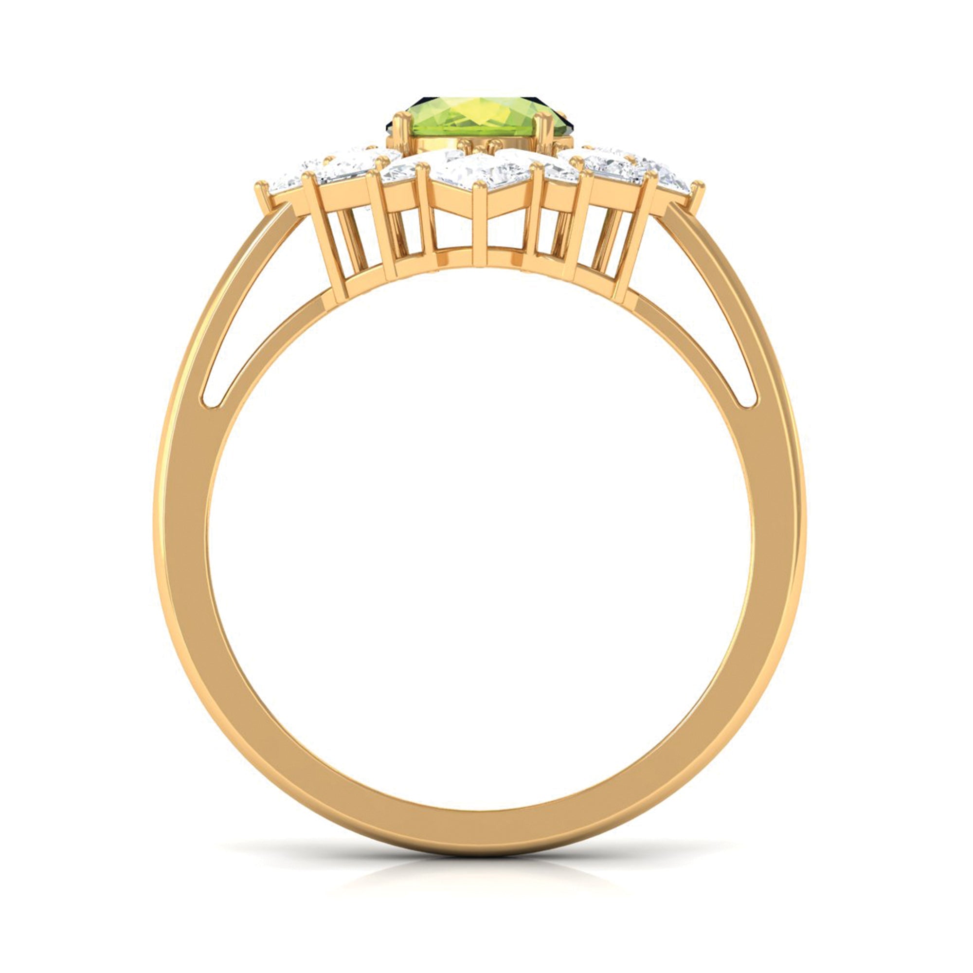1 Carat Natural Peridot Cocktail Ring with Moissanite Stones