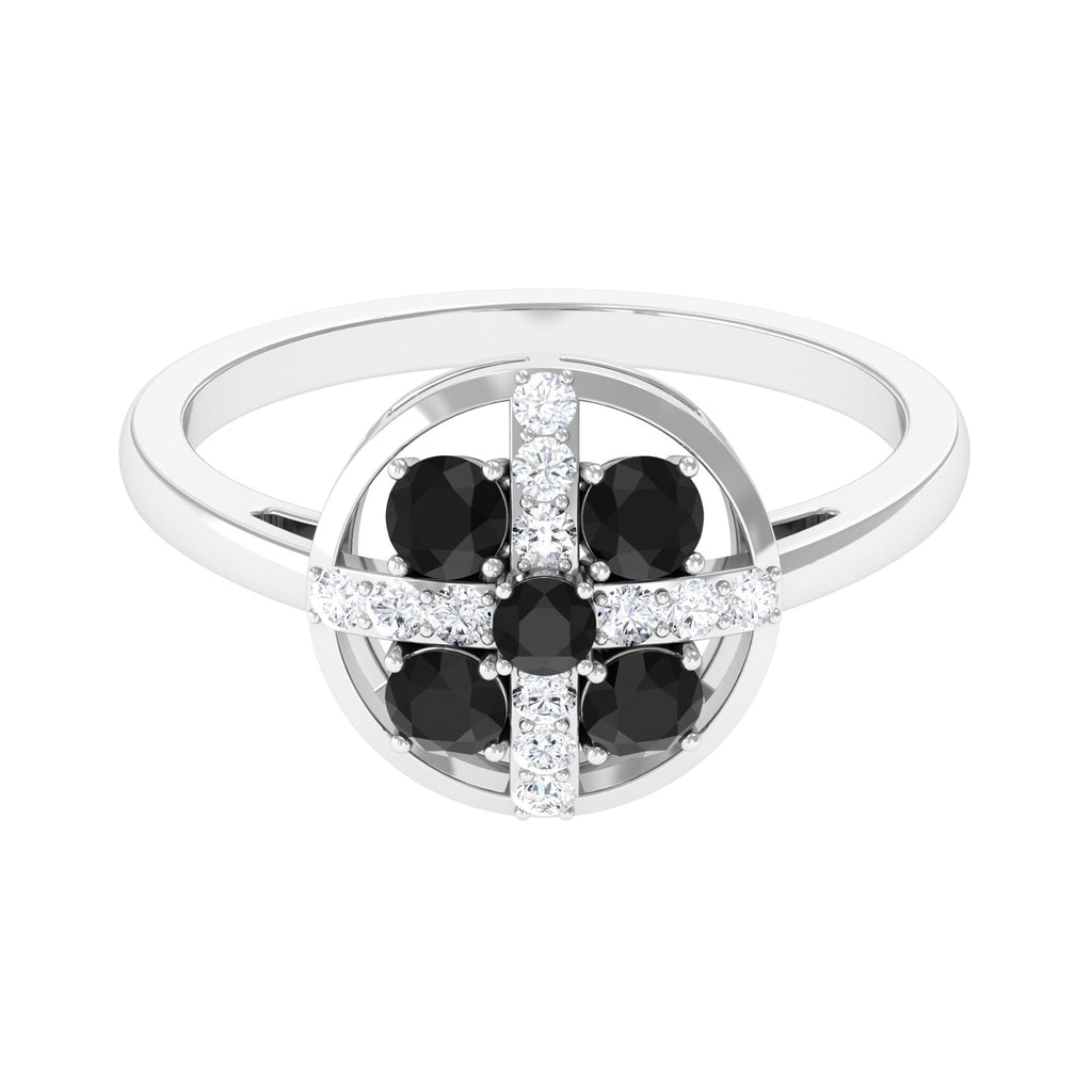 Round Black Spinel Contemporary Ring With Diamond