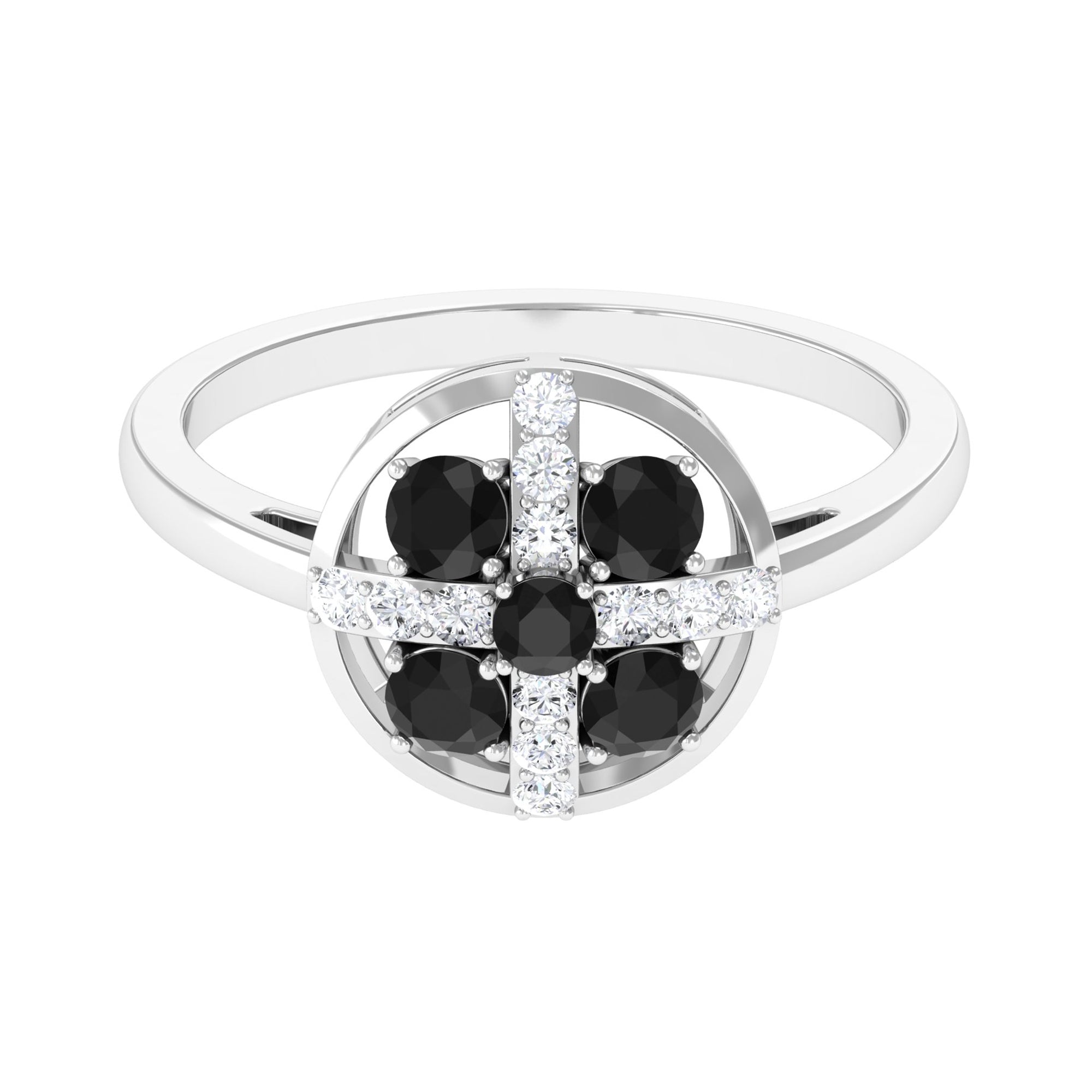 Round Black Spinel Contemporary Ring With Diamond