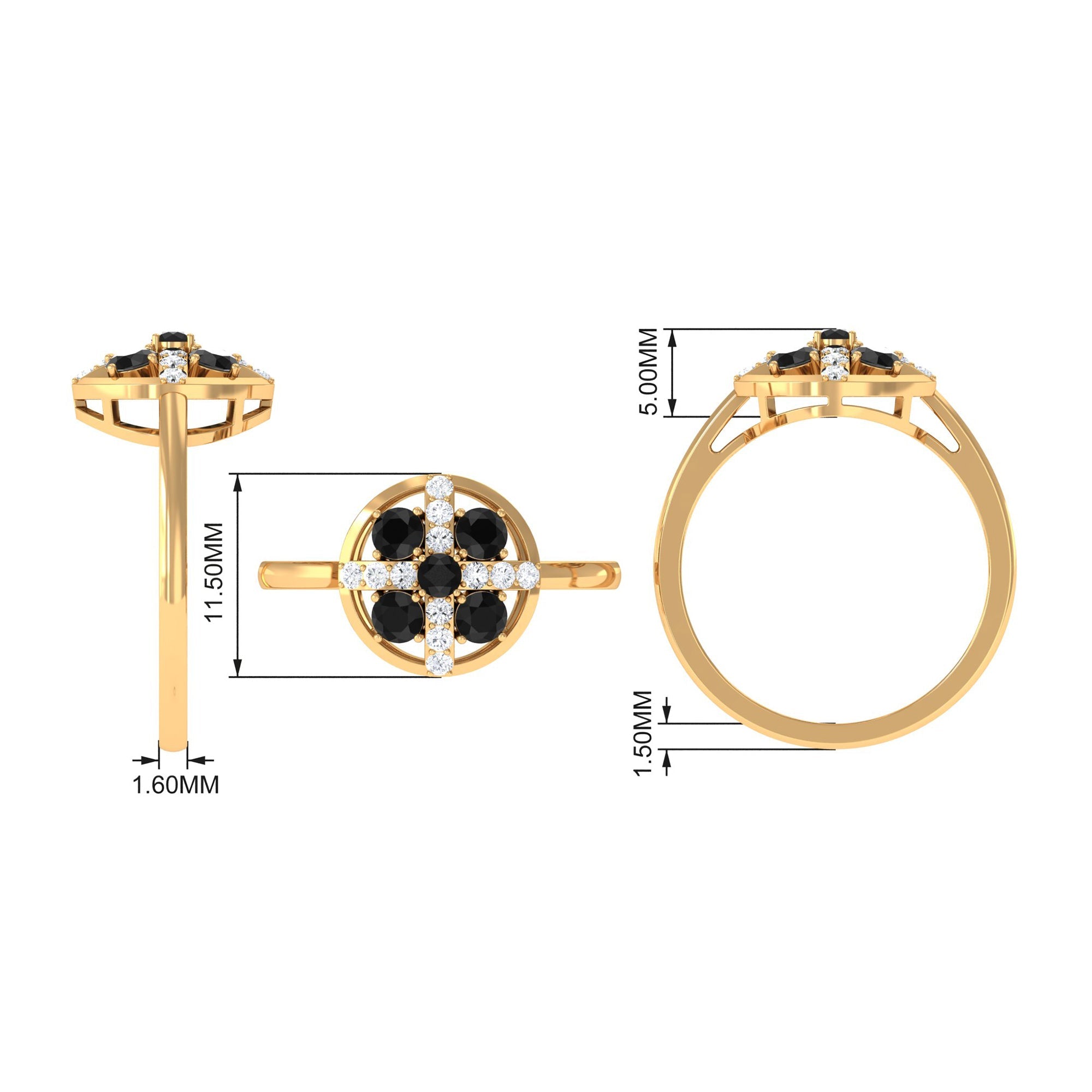 Round Black Spinel Contemporary Ring With Diamond