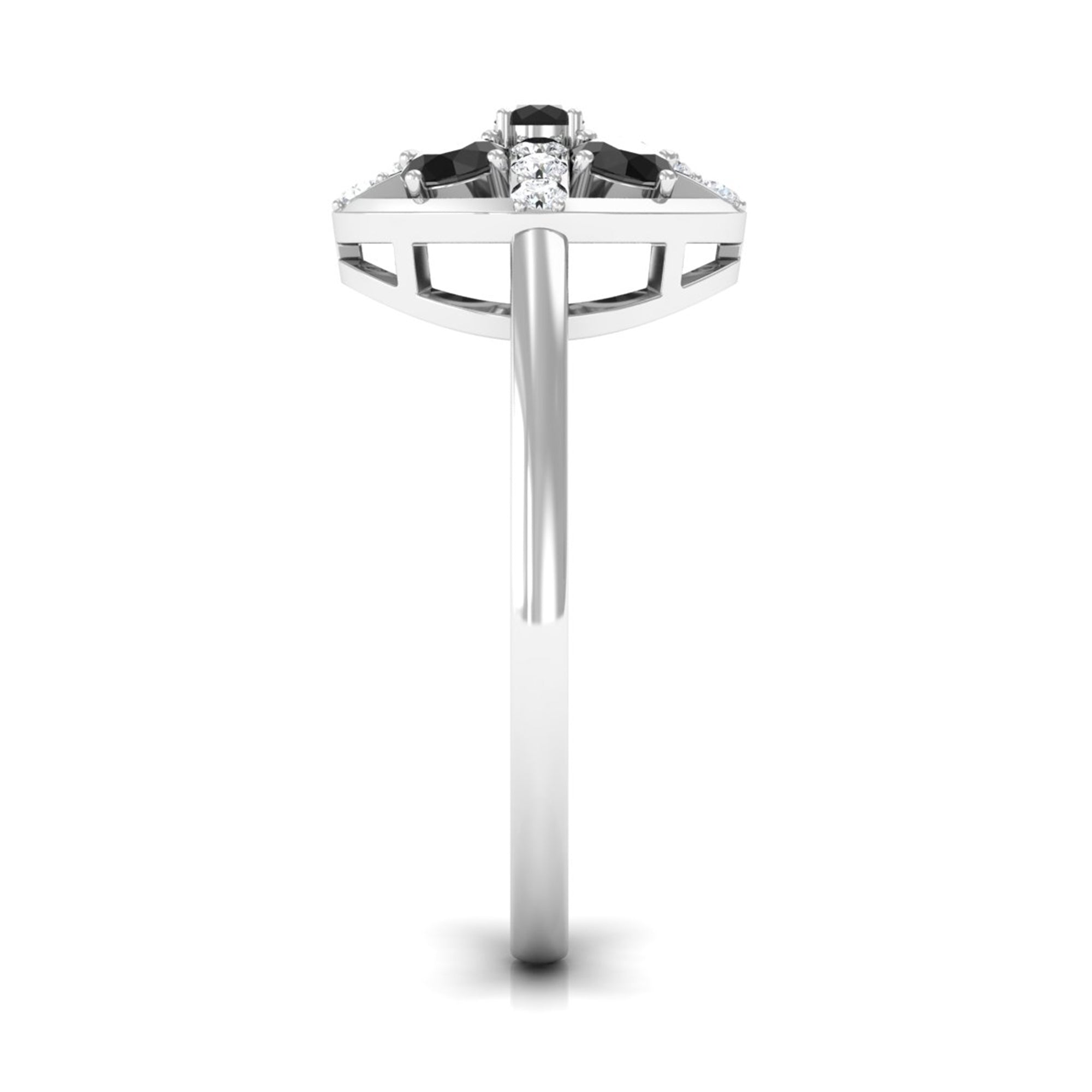 Round Black Spinel Contemporary Ring With Diamond
