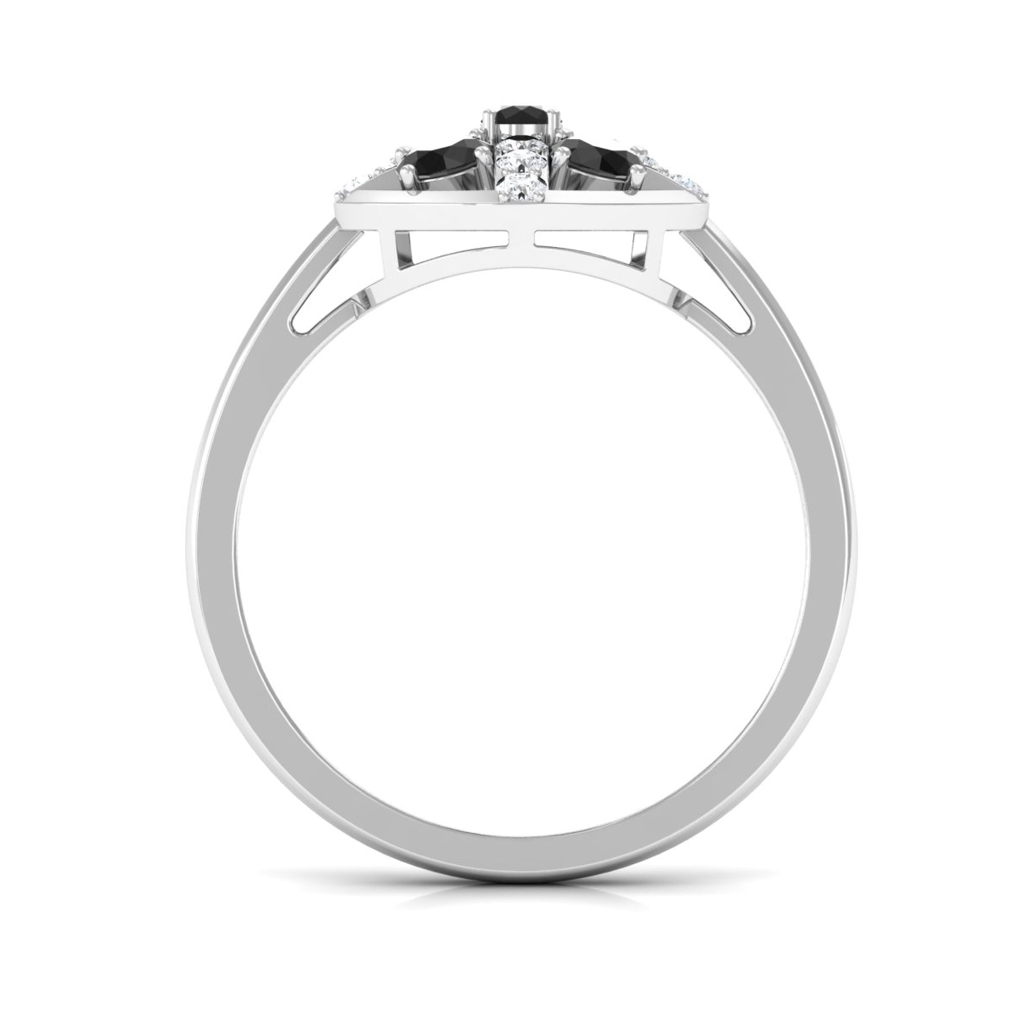 Round Black Spinel Contemporary Ring With Diamond
