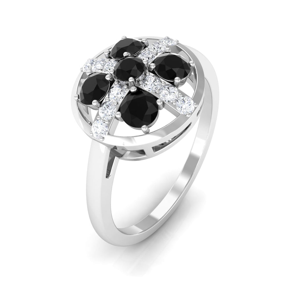 Round Black Spinel Contemporary Ring With Diamond