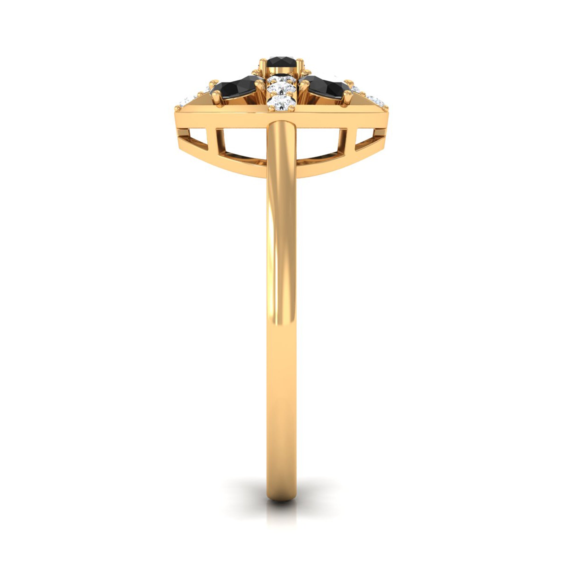 Round Black Spinel Contemporary Ring With Diamond