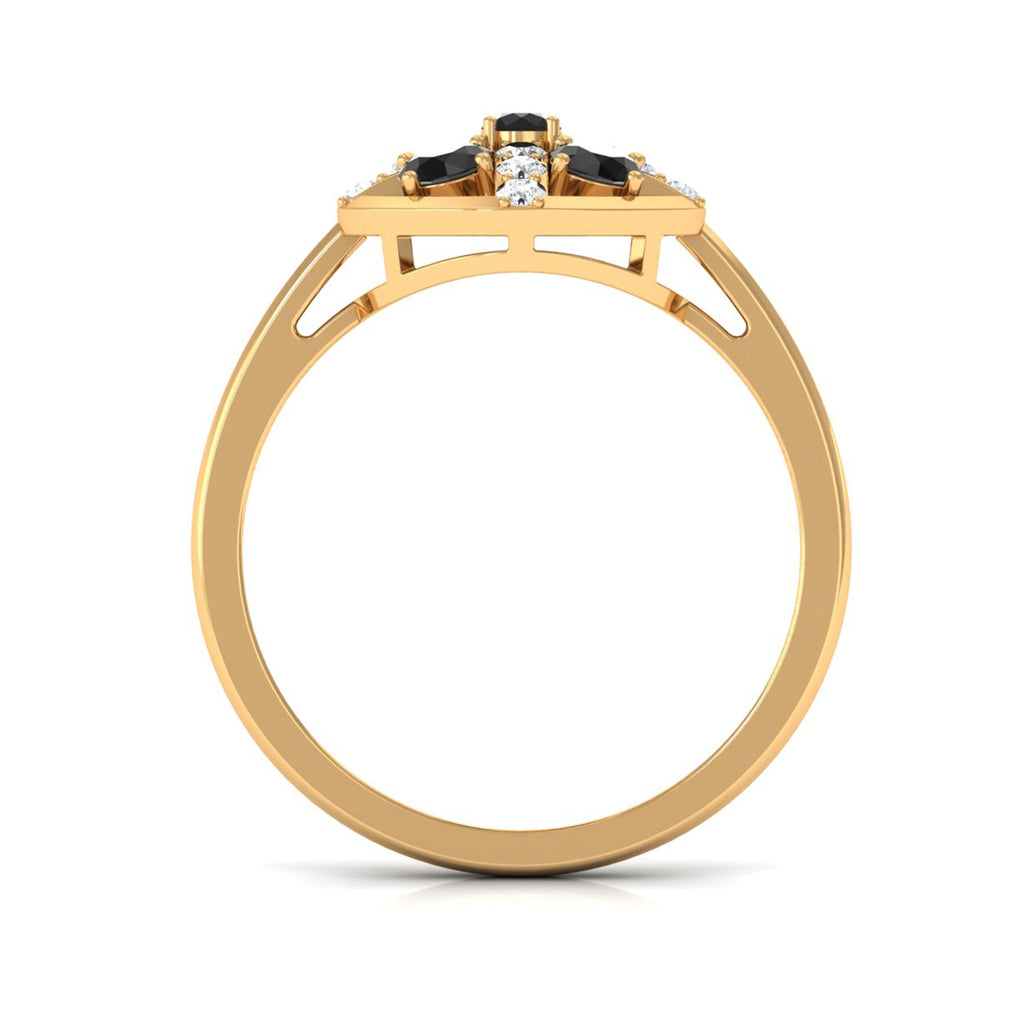 Round Black Spinel Contemporary Ring With Diamond