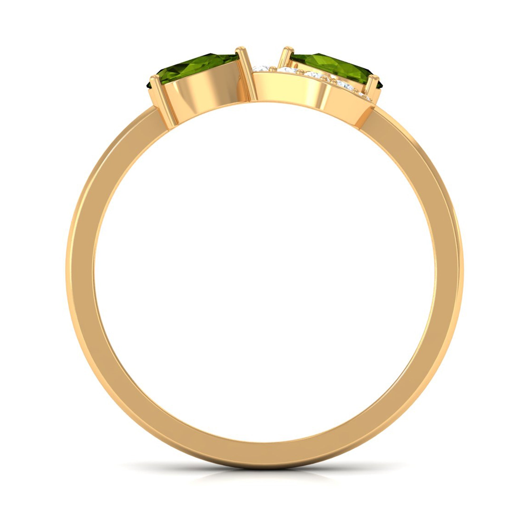 Real Pear Shape Peridot 2 Stone Promise Ring with Diamond