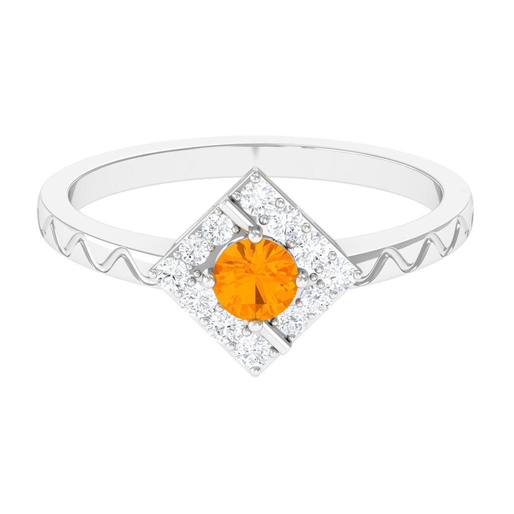 0.4 Carat Minimal Fire Opal and Diamond Textured Ring