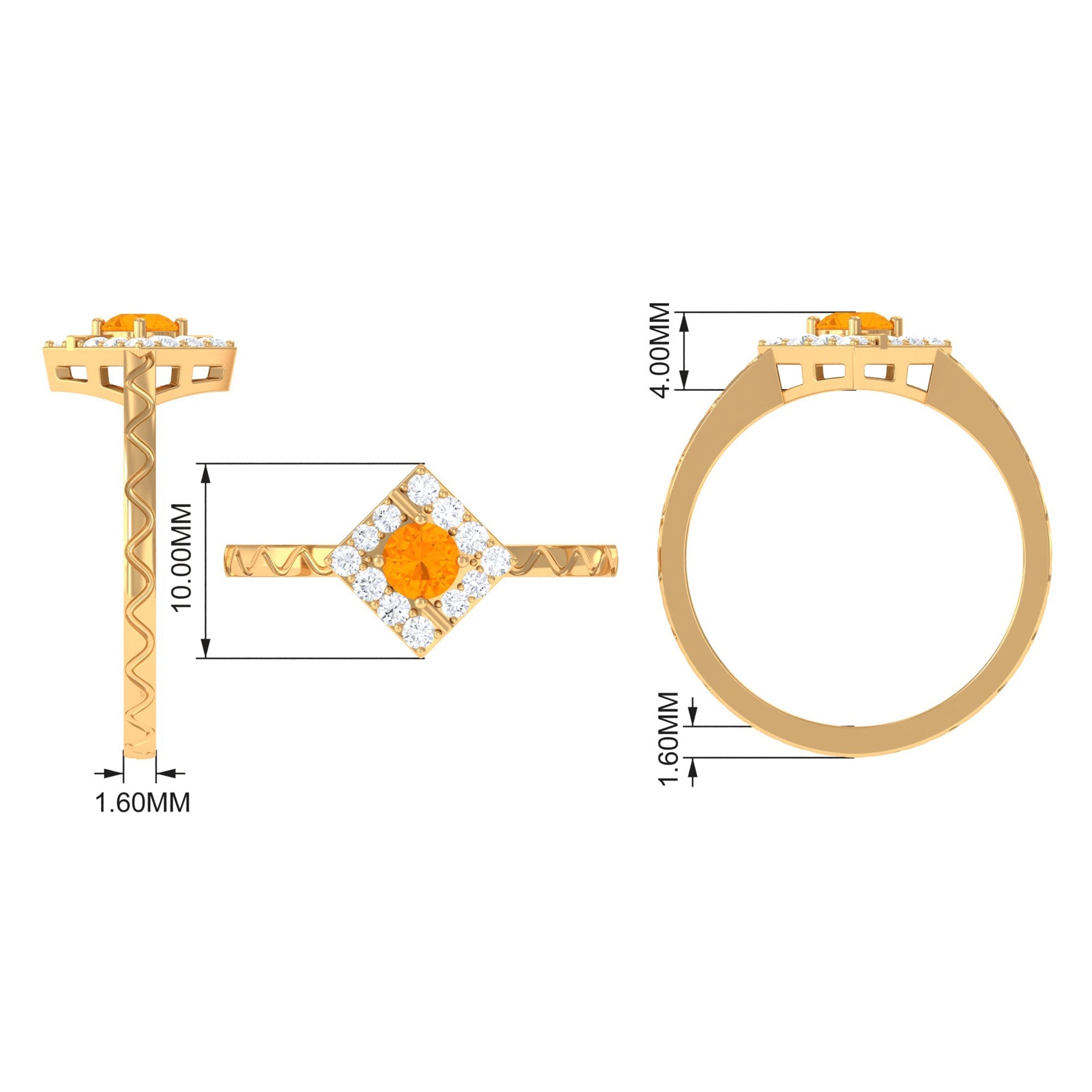 0.4 Carat Minimal Fire Opal and Diamond Textured Ring