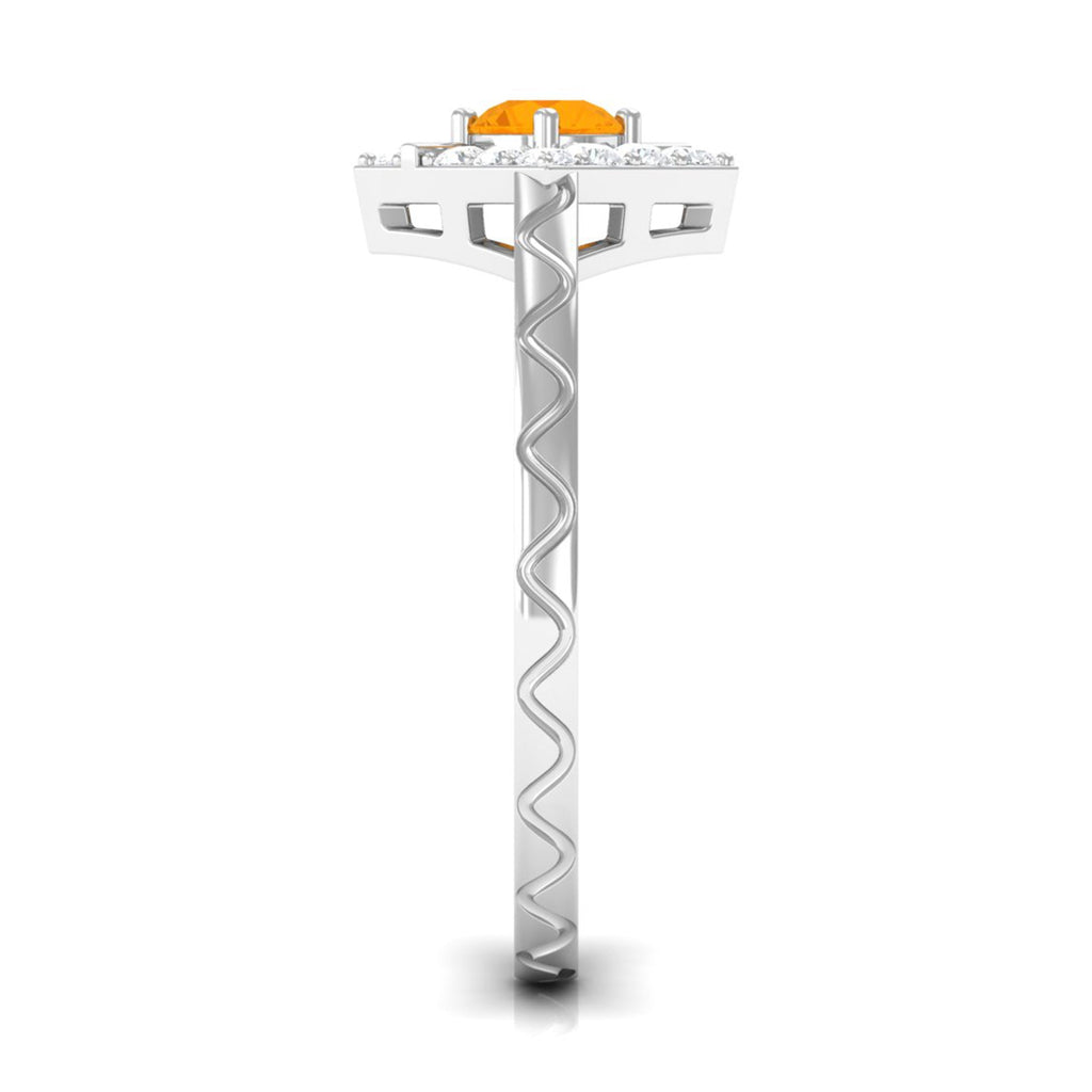 0.4 Carat Minimal Fire Opal and Diamond Textured Ring