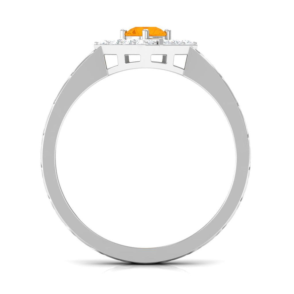 0.4 Carat Minimal Fire Opal and Diamond Textured Ring