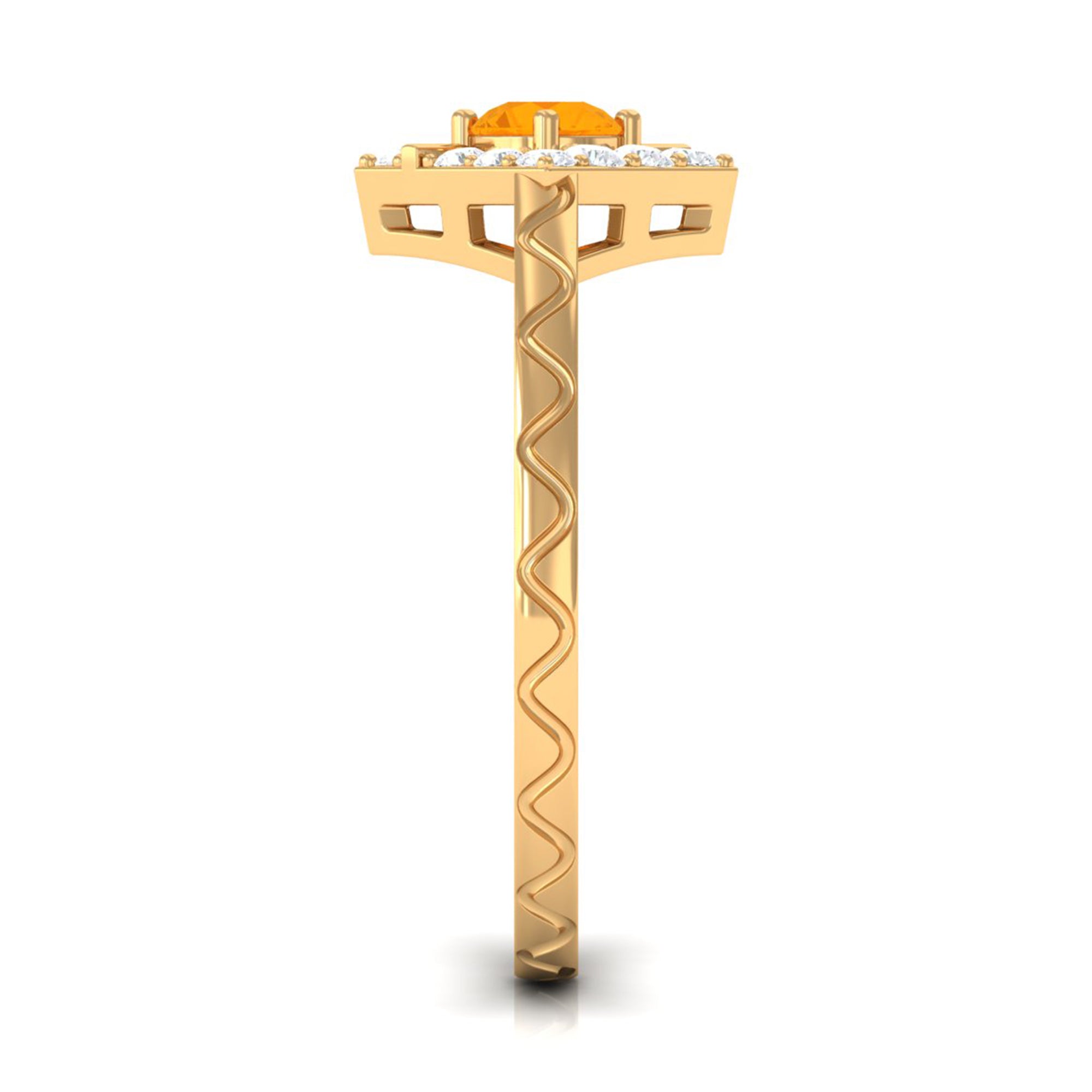 0.4 Carat Minimal Fire Opal and Diamond Textured Ring