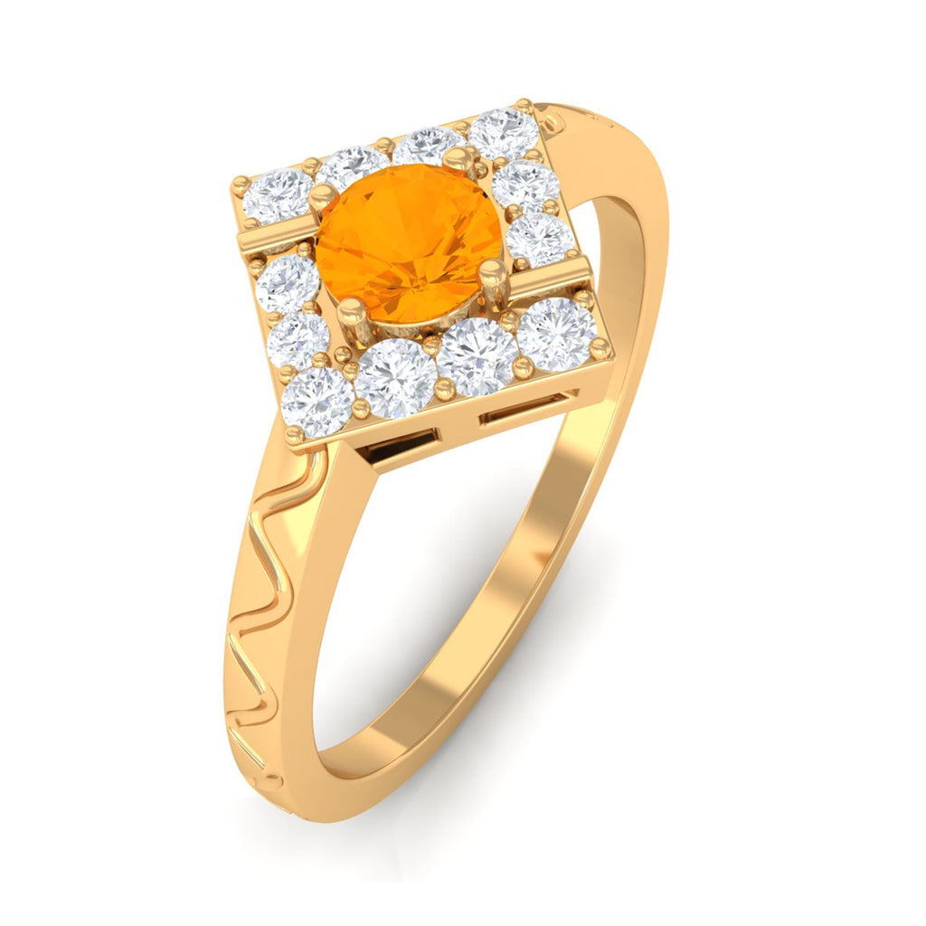 0.4 Carat Minimal Fire Opal and Diamond Textured Ring