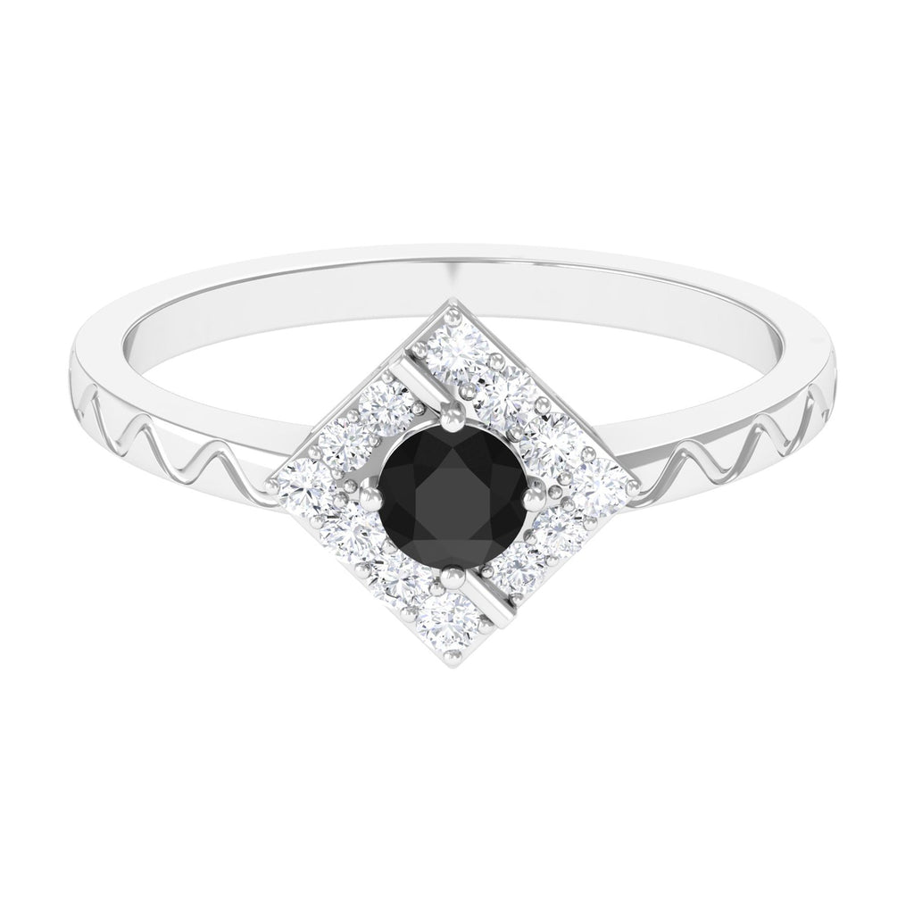 0.4 Carat Black Spinel and Diamond Textured Ring