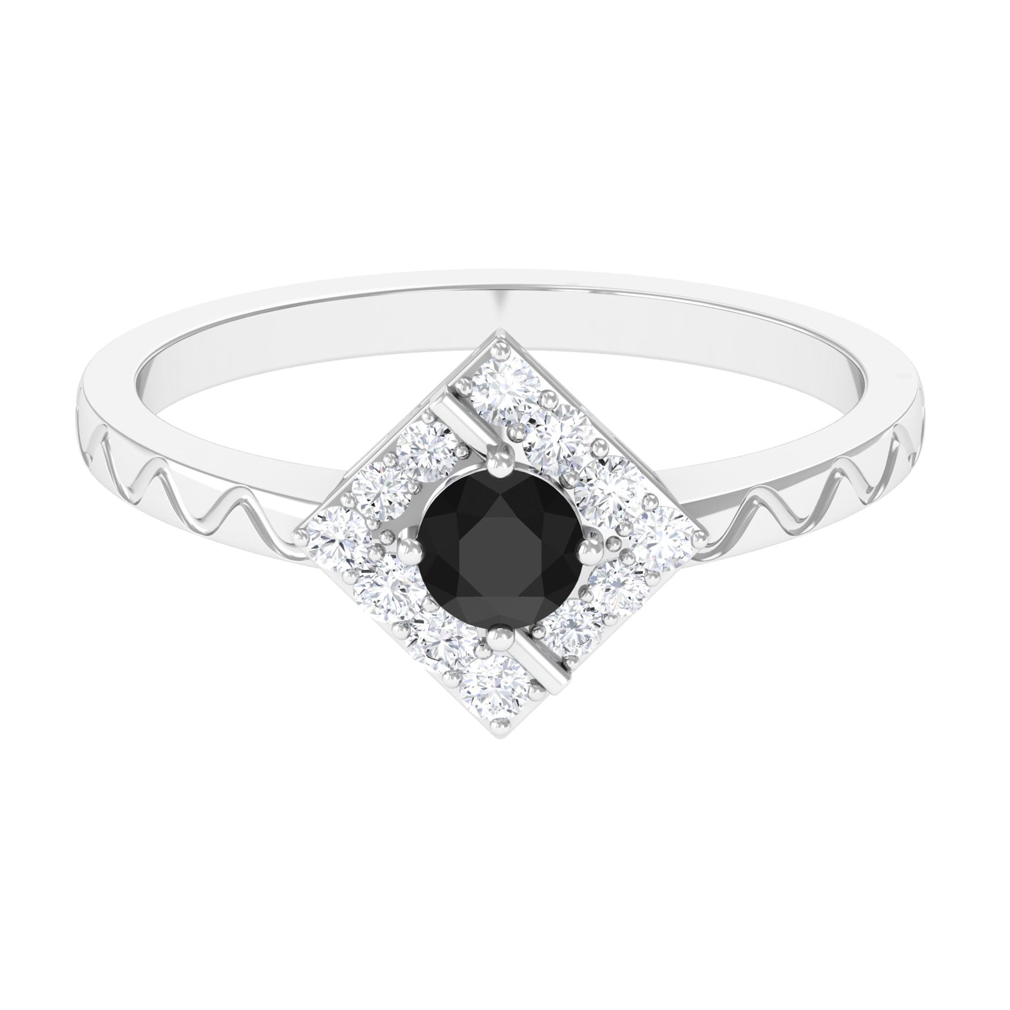 0.4 Carat Black Spinel and Diamond Textured Ring